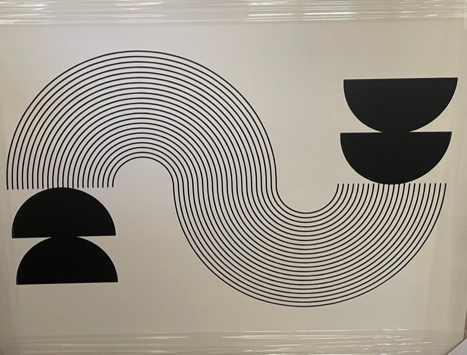 (HIRED) Framed - Beige & Black Abstract - Print A
