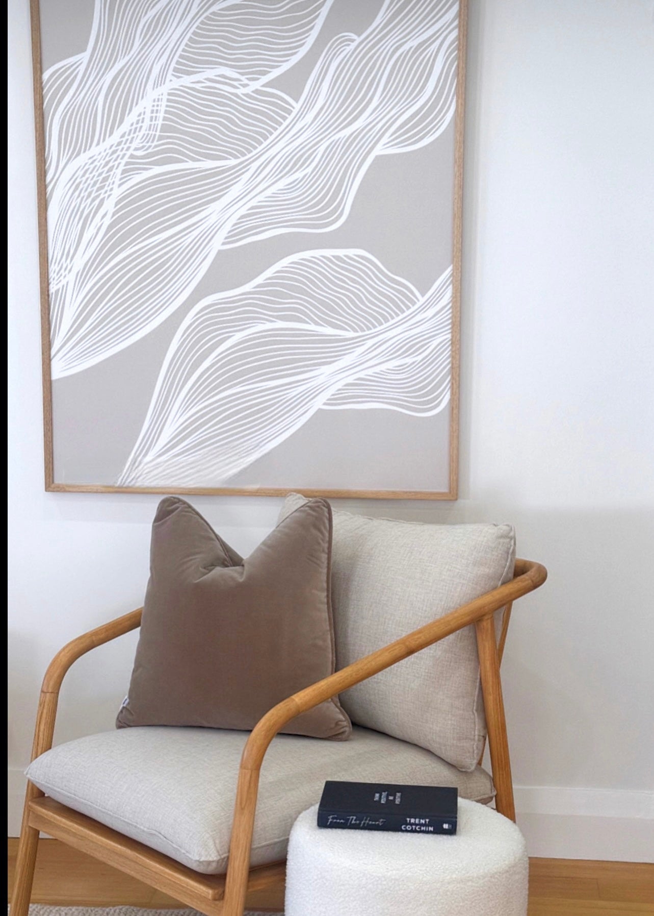 (HIRED) Framed - Geometric Beige White Paper Waves