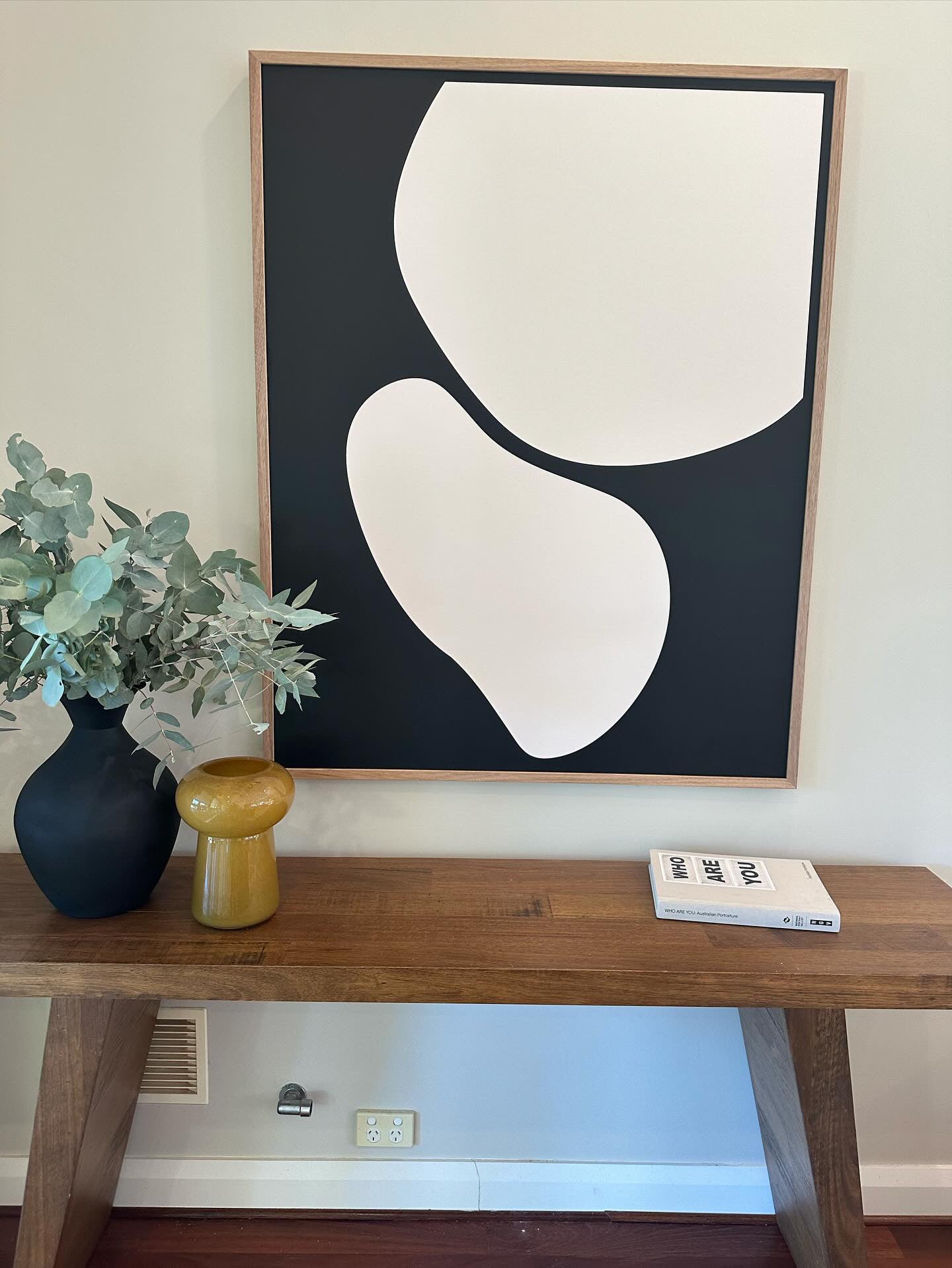 (HIRED) Framed - Beige & Black Abstract Shapes - Print B