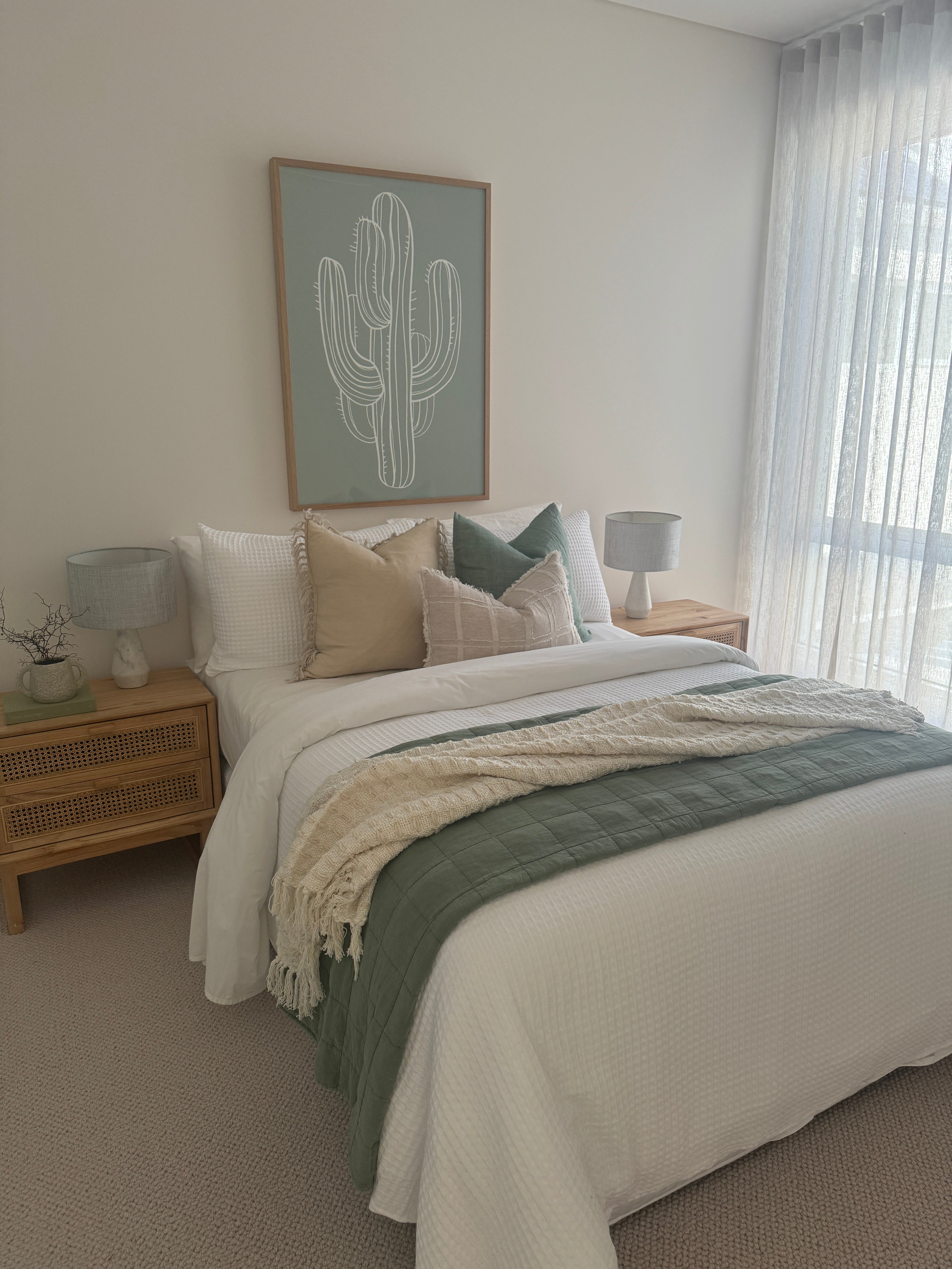 (HIRED) Framed Cactus Drawing - White and Sage