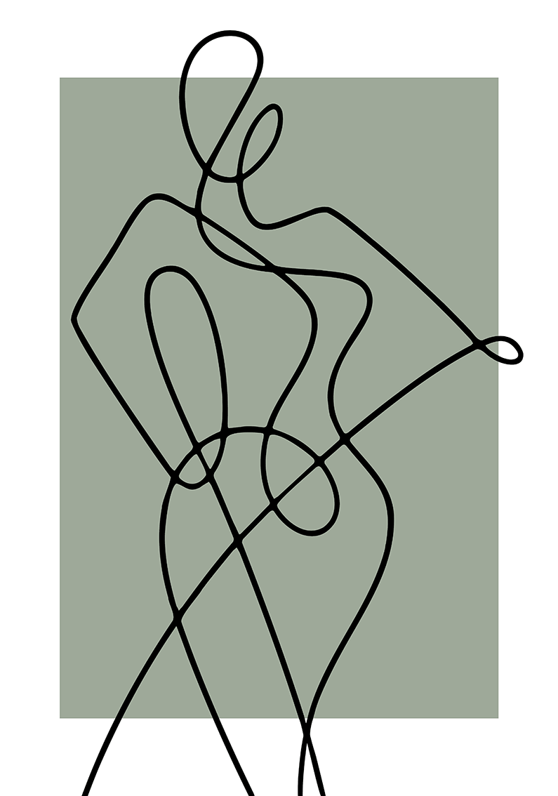 Framed - Fashion Line Drawing Sage & Black - Print B
