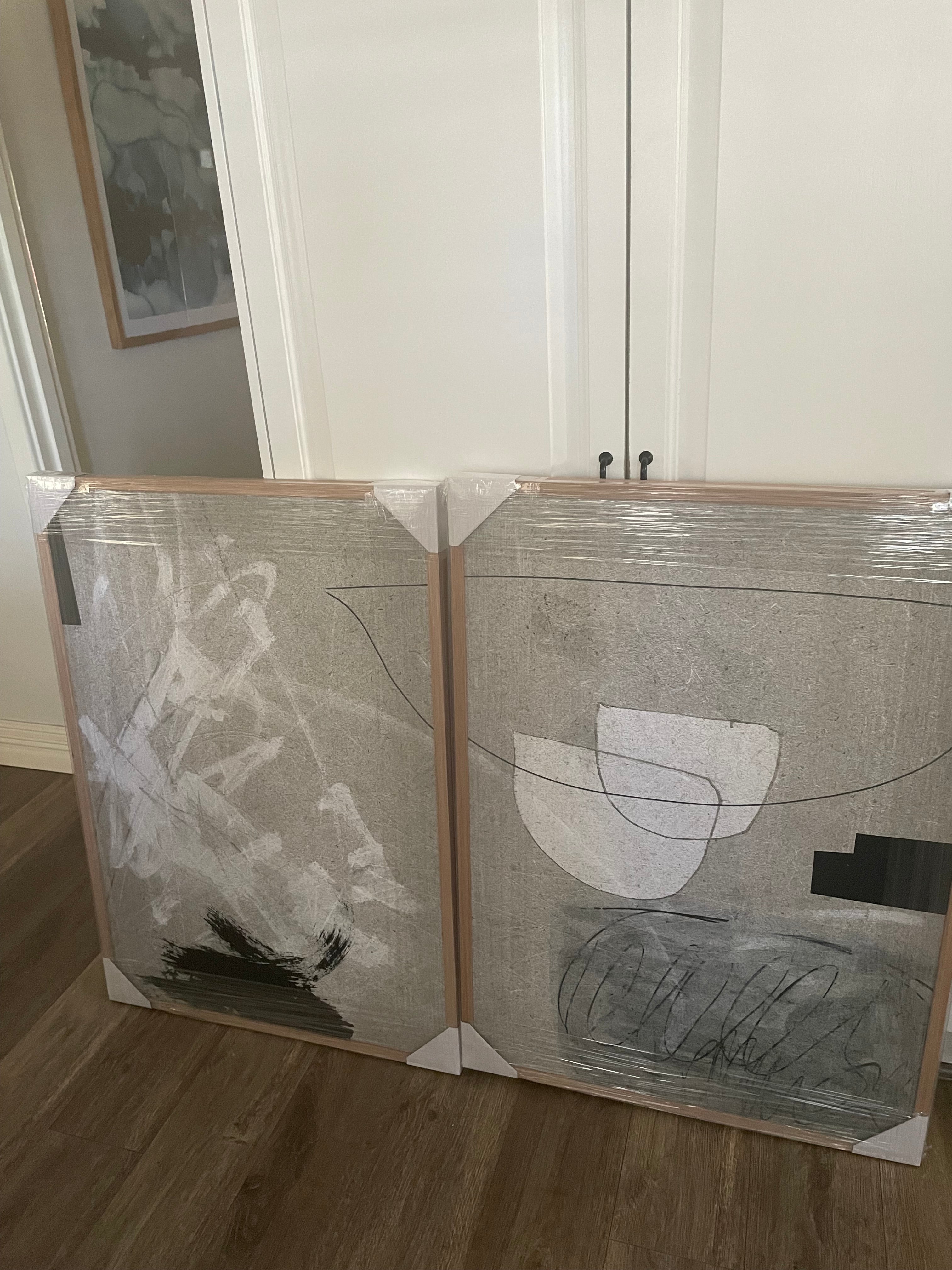 (HIRED) Framed - Abstract Black Beige Duo