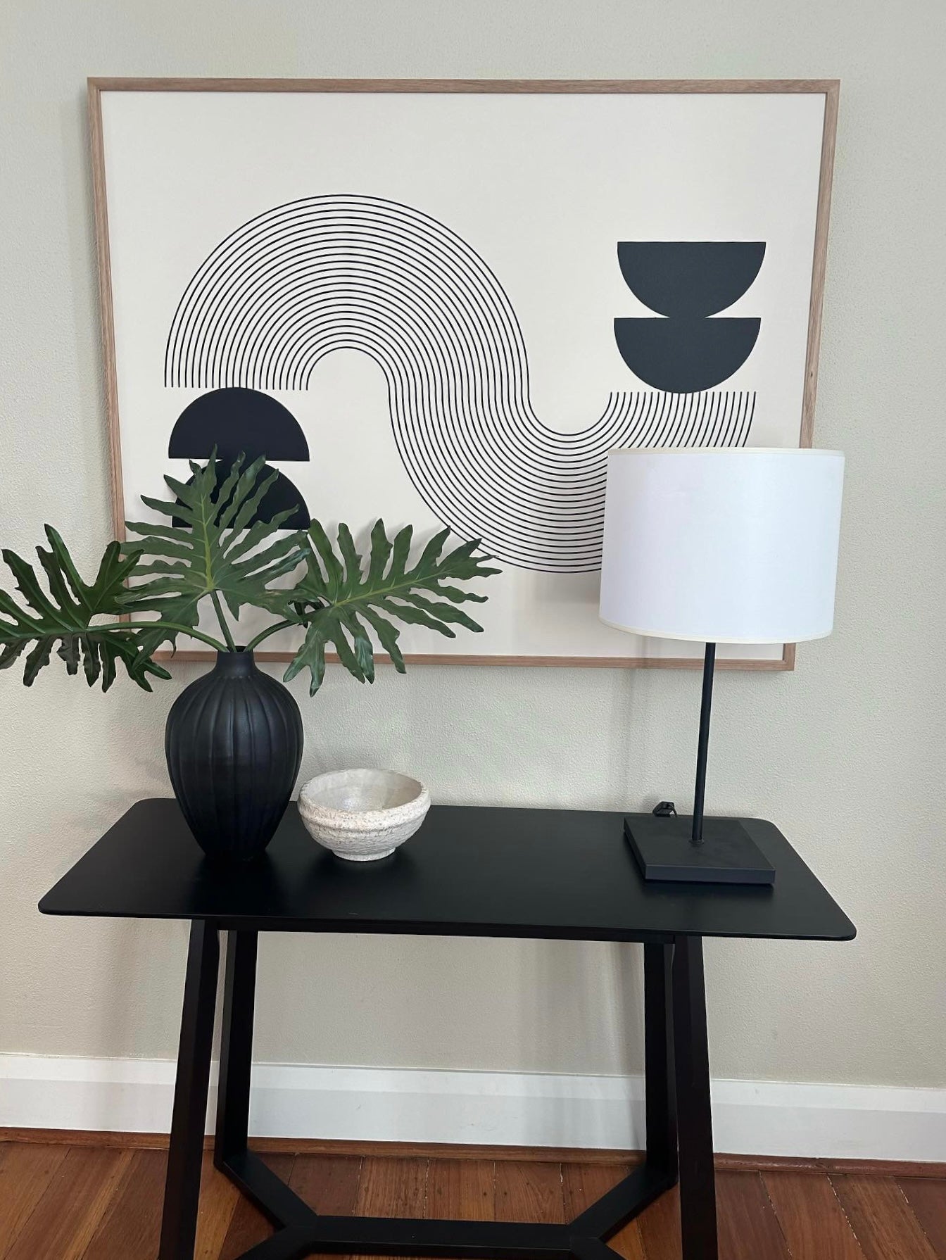 (HIRED) Framed - Beige & Black Abstract - Print A