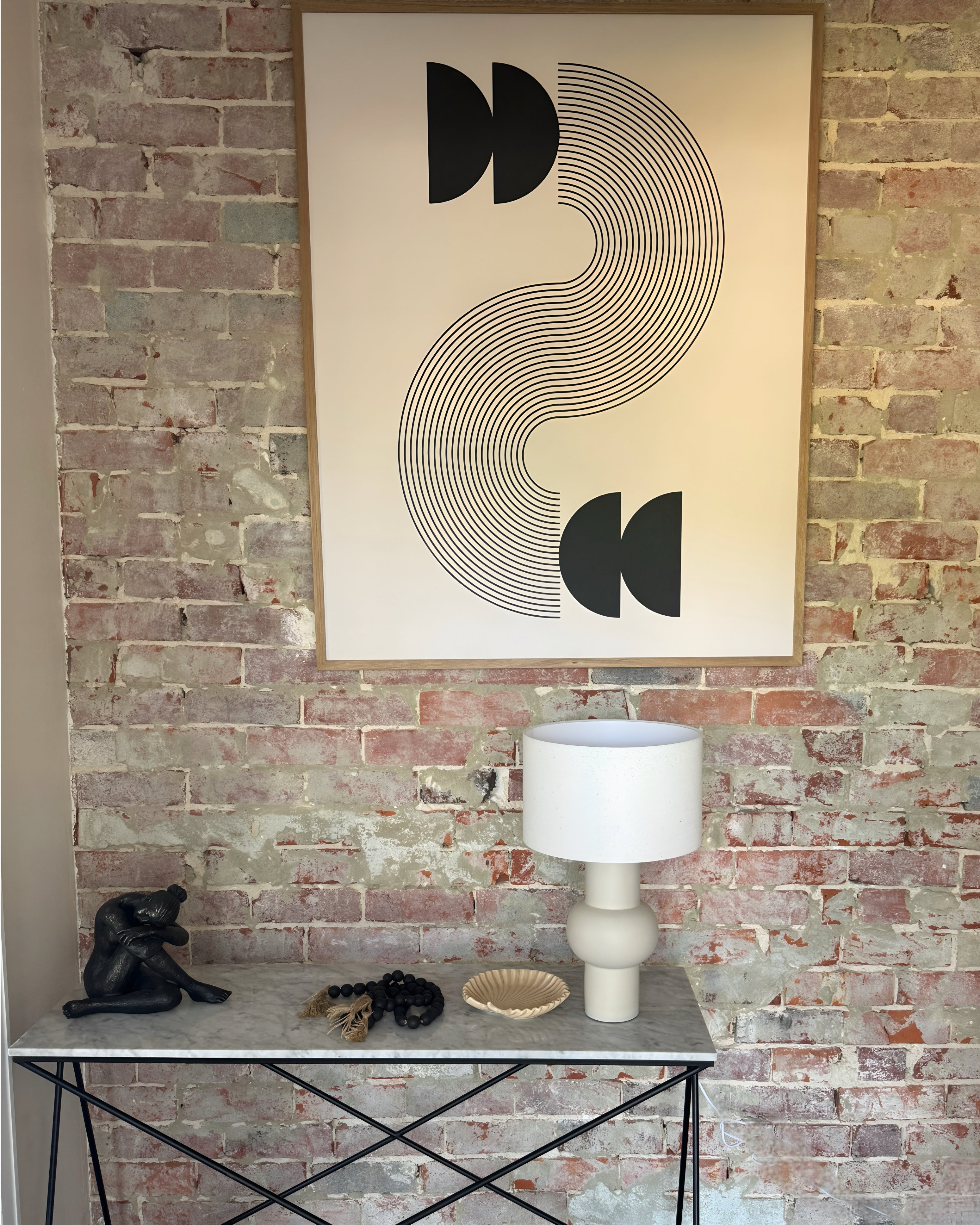 (HIRED) Framed - Beige & Black Abstract - Print A