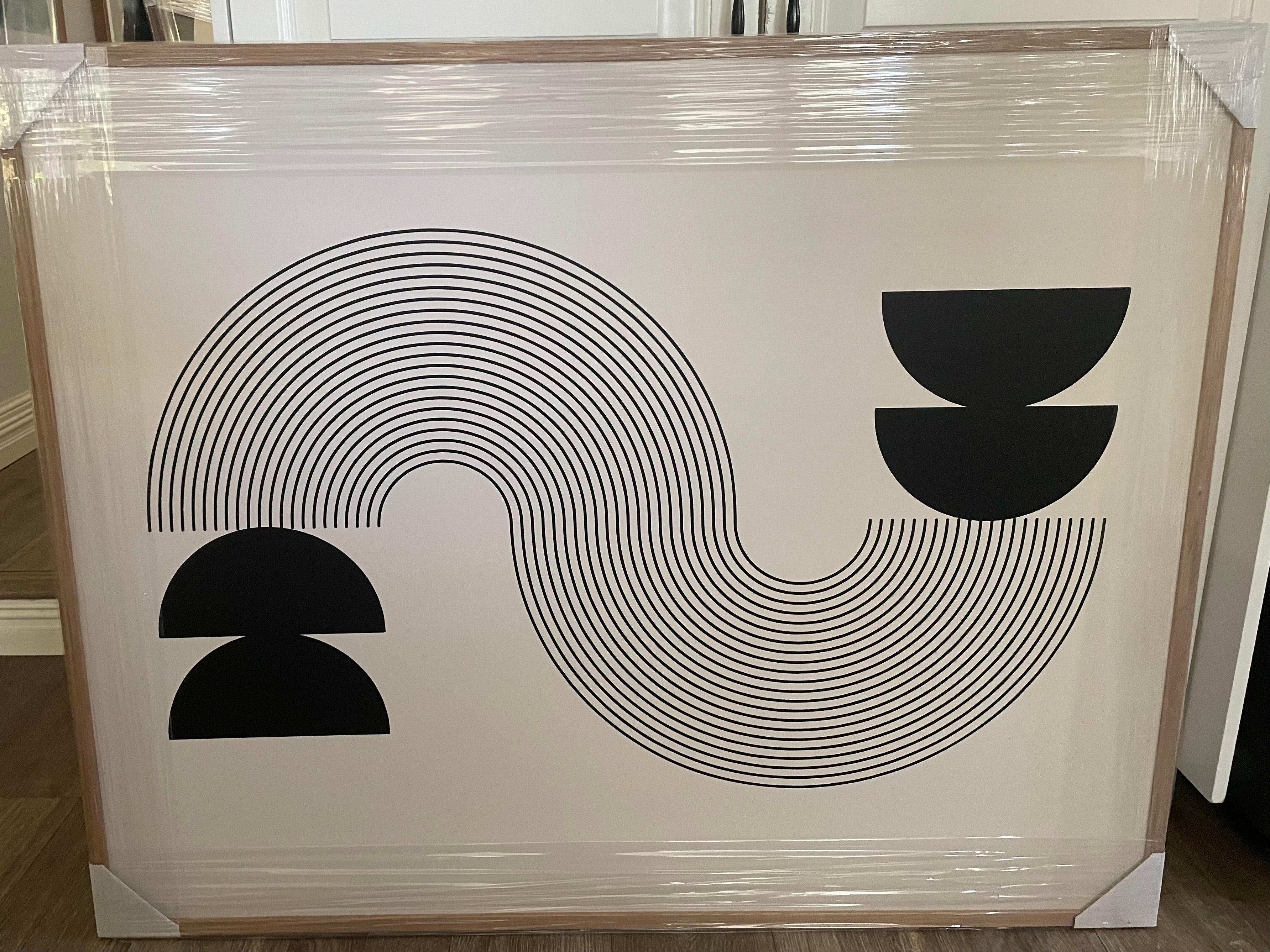 (HIRED) Framed - Beige & Black Abstract - Print A