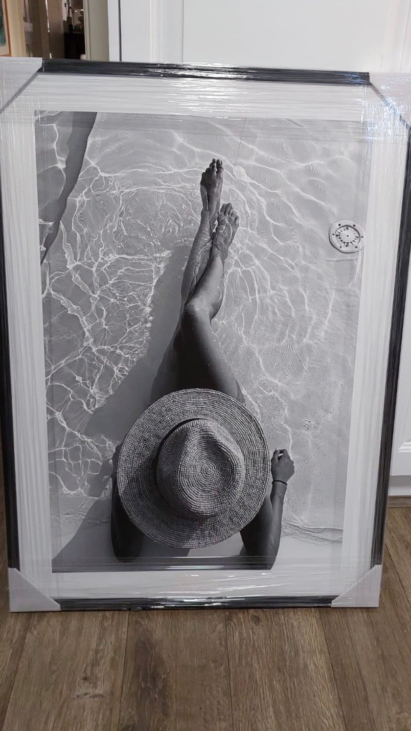 (HIRED) Framed - Fashion Print - Beach Hat - Print B