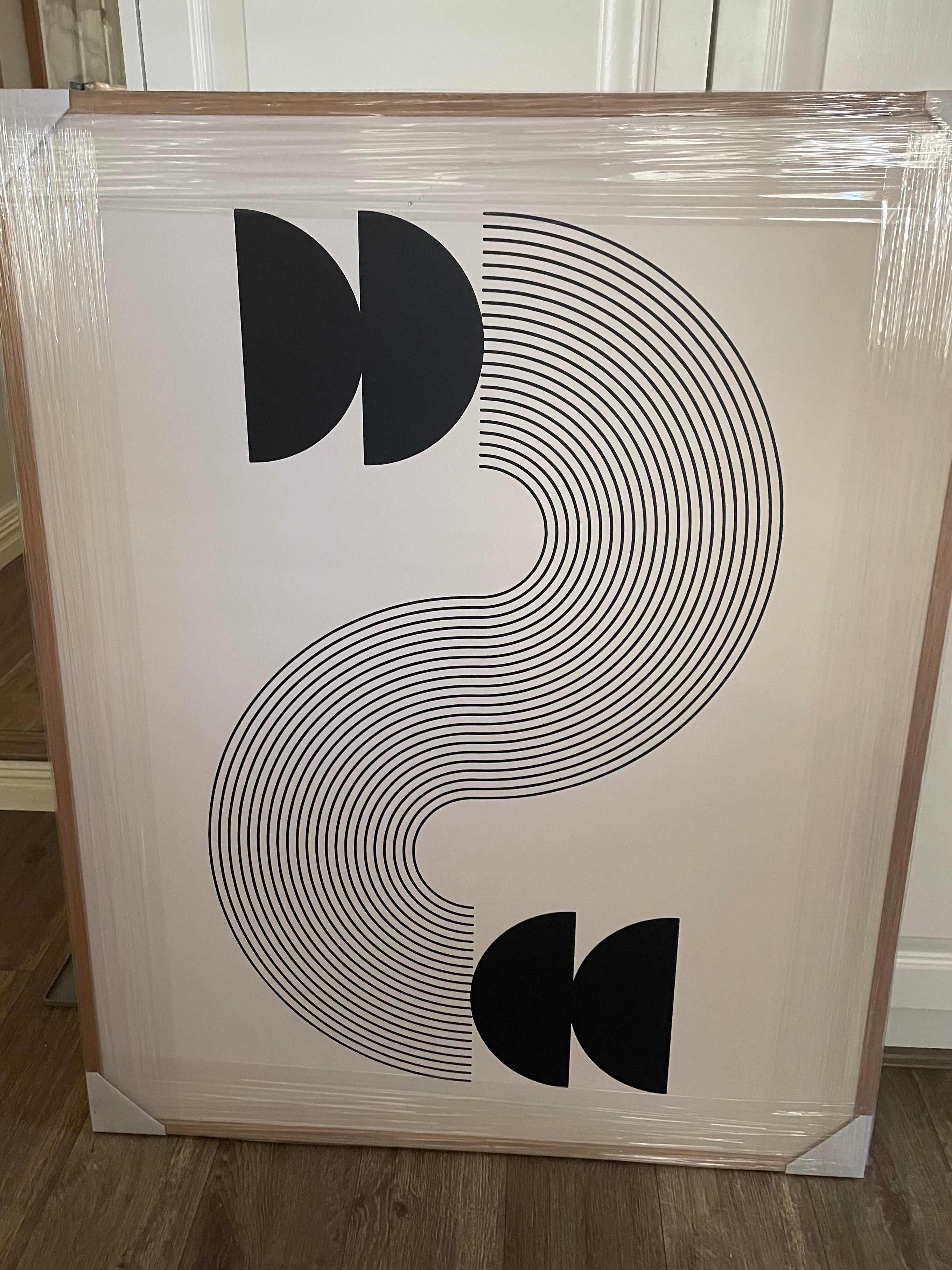 (HIRED) Framed - Beige & Black Abstract - Print A