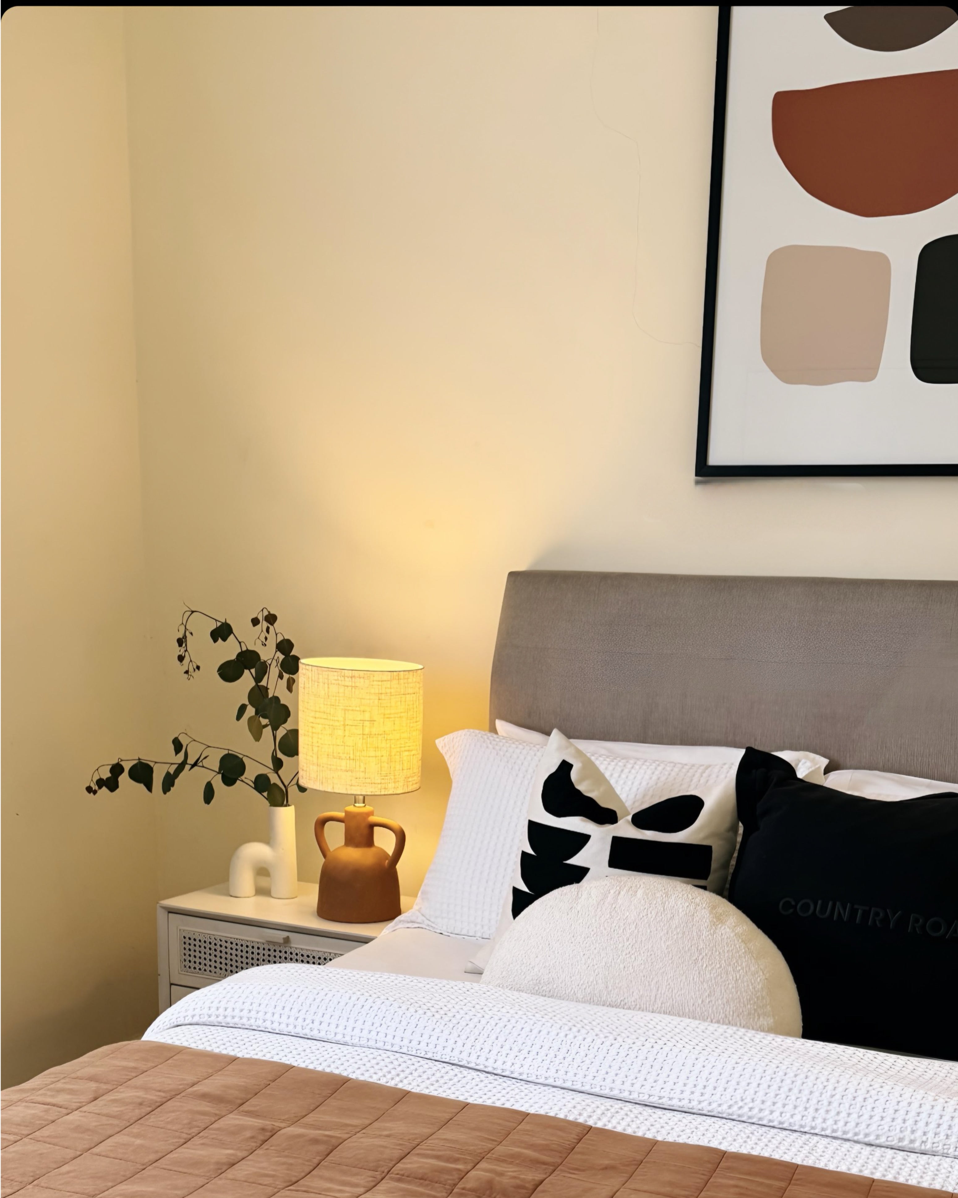 (HIRED) Framed Abstract Spots Print B - Tan and Black