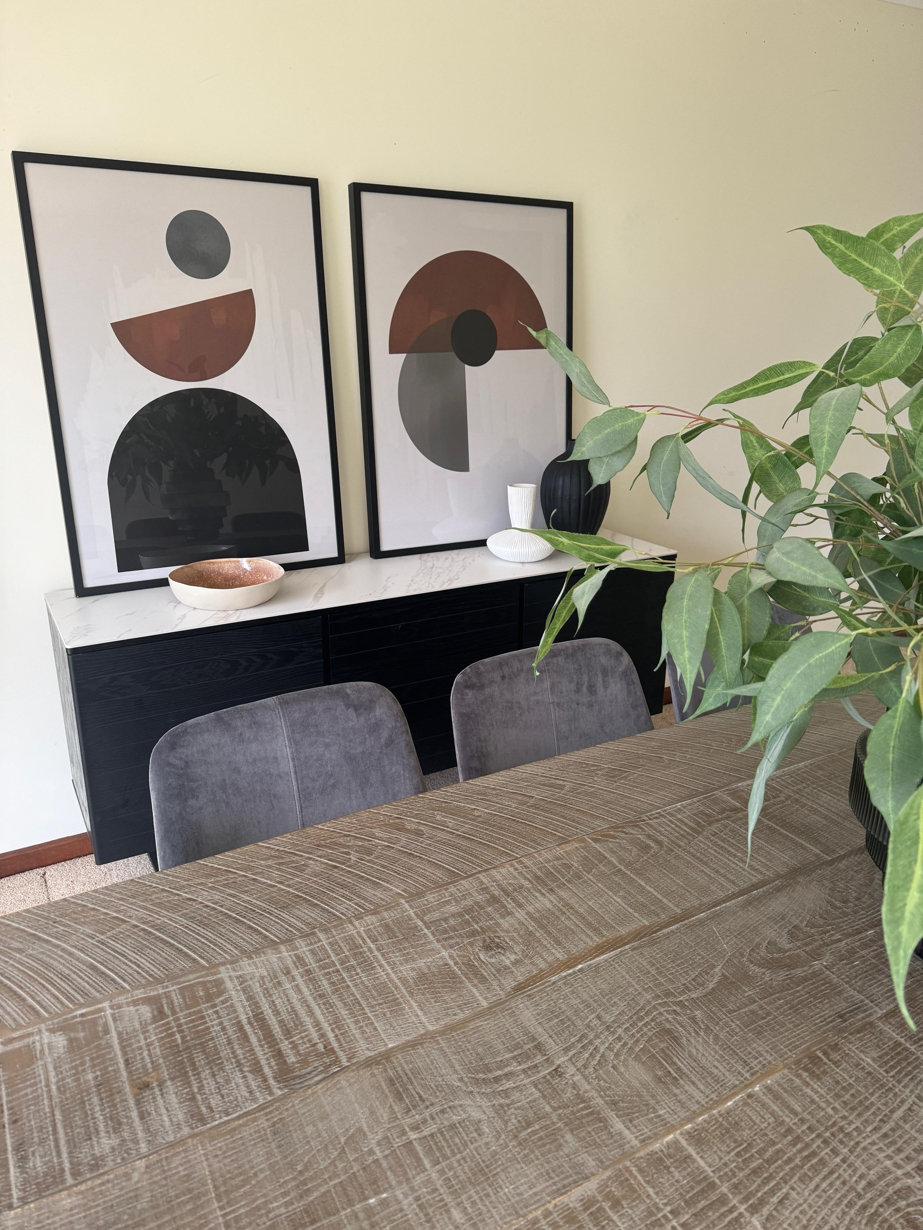(HIRED) Framed Abstract Shapes in Tan and Black - Print A