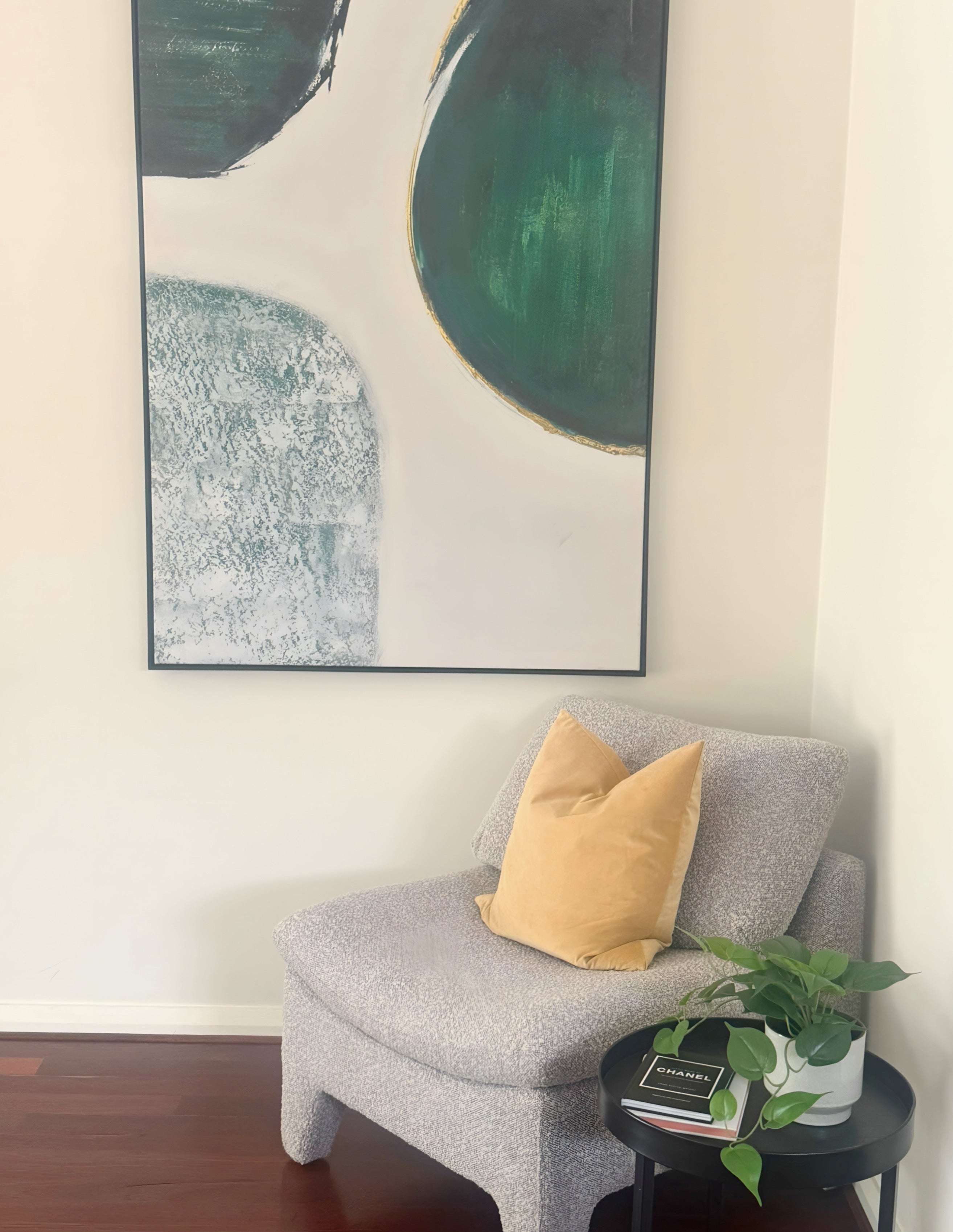 (HIRED) Framed Black Framed Canvas Abstract Shades of Green