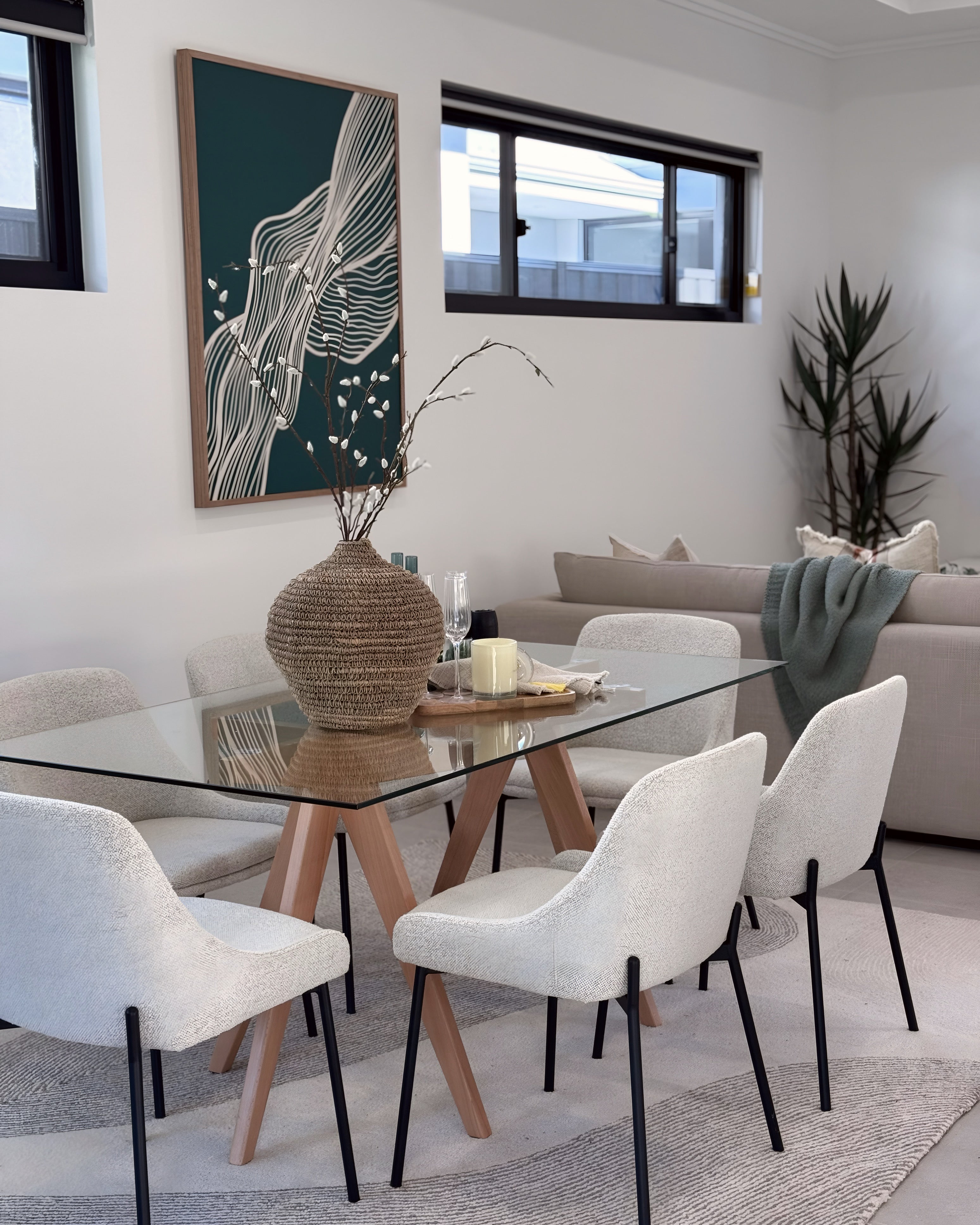 (HIRED) Framed - Beige Lines in Emerald