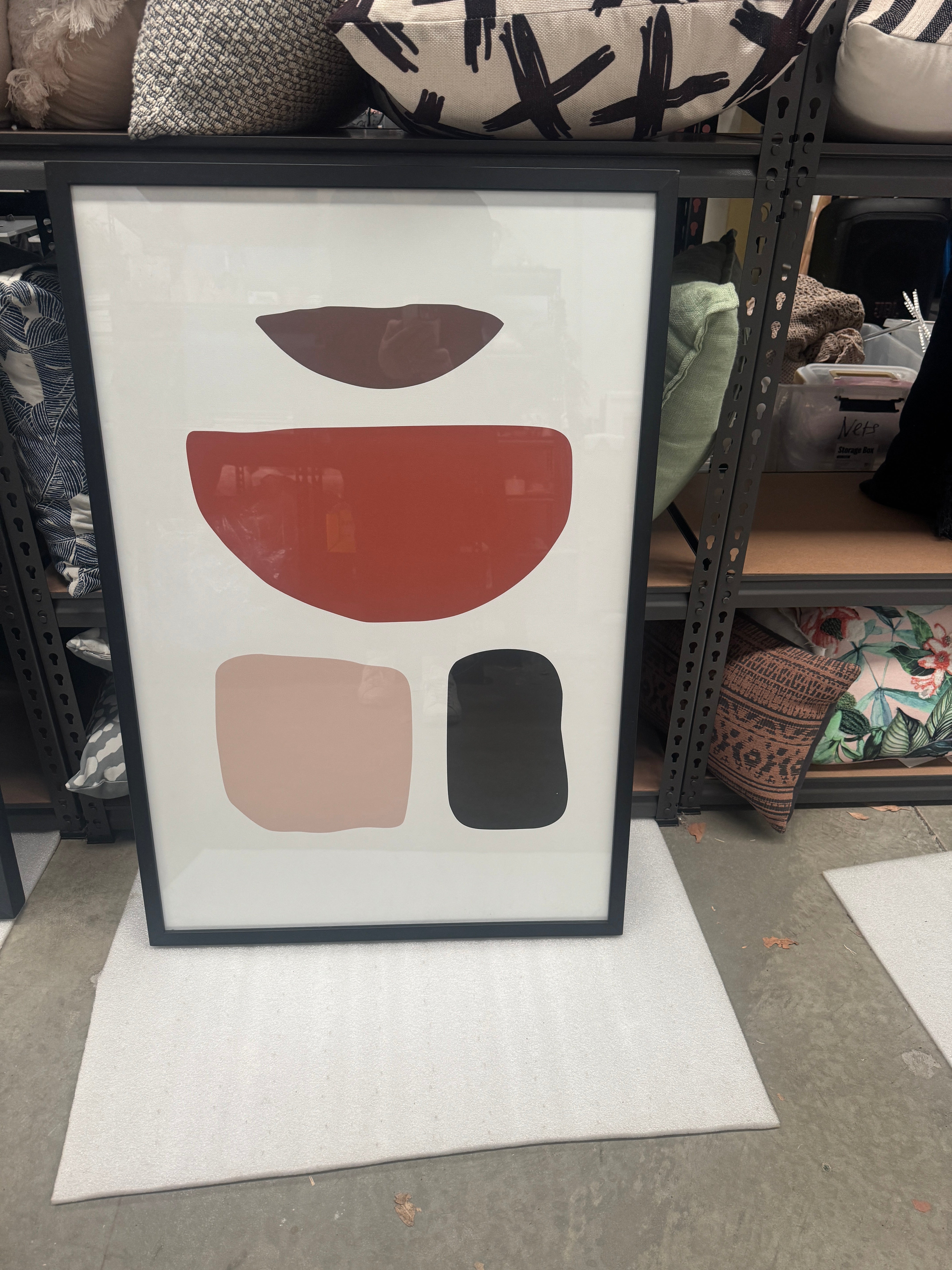 (HIRED) Framed Abstract Spots Print B - Tan and Black