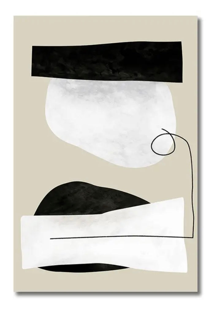 Framed - Abstract Geometric Shapes Beige & Black - Print A