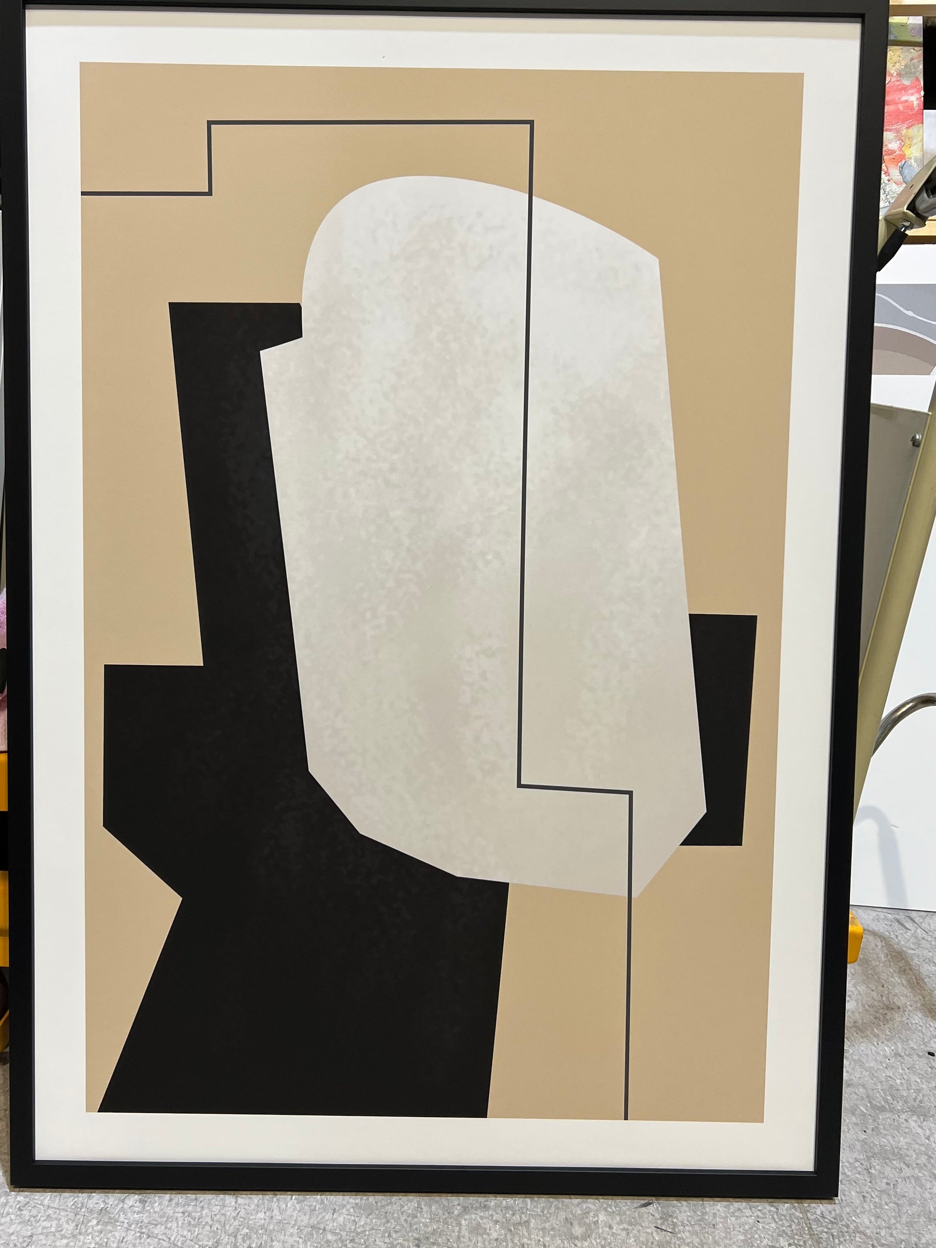 Framed - Abstract Geometric Shapes Beige & Black - Print B