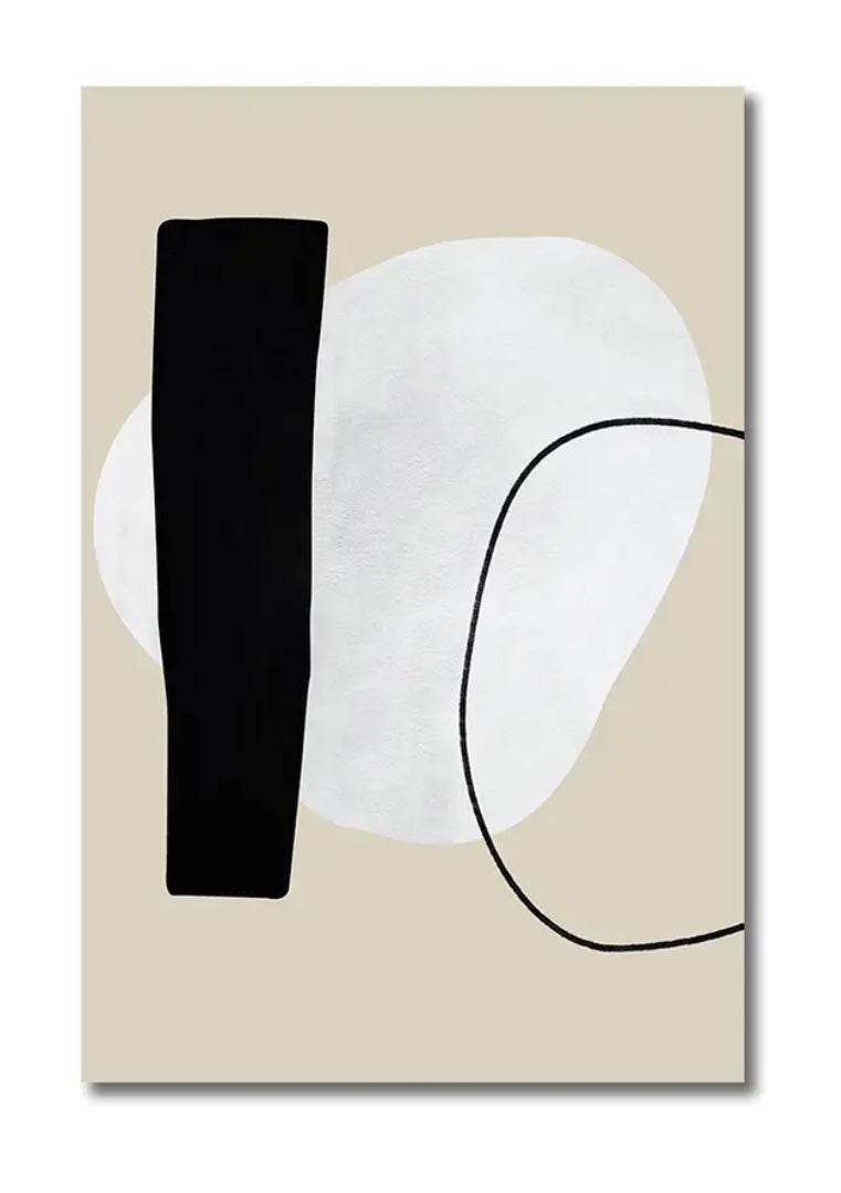 Framed - Abstract Geometric Shapes Beige & Black - Print C