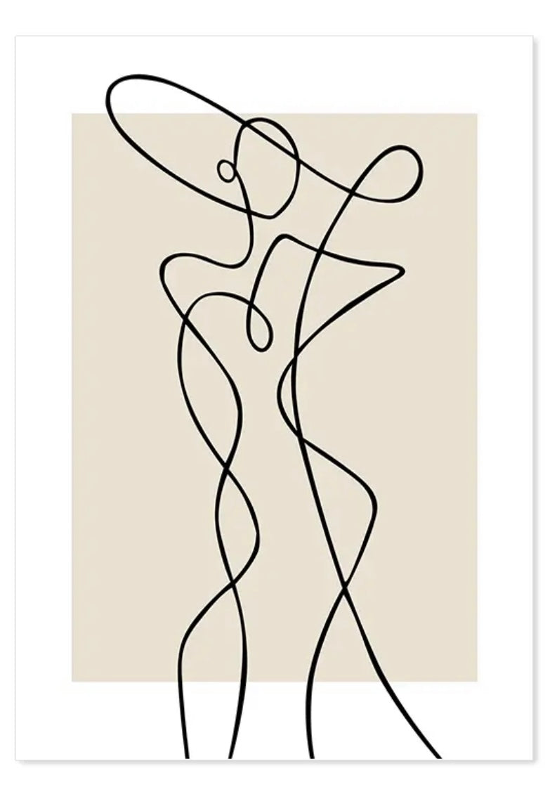(HIRED) Framed - Fashion Line Drawing Beige & Black - Print B