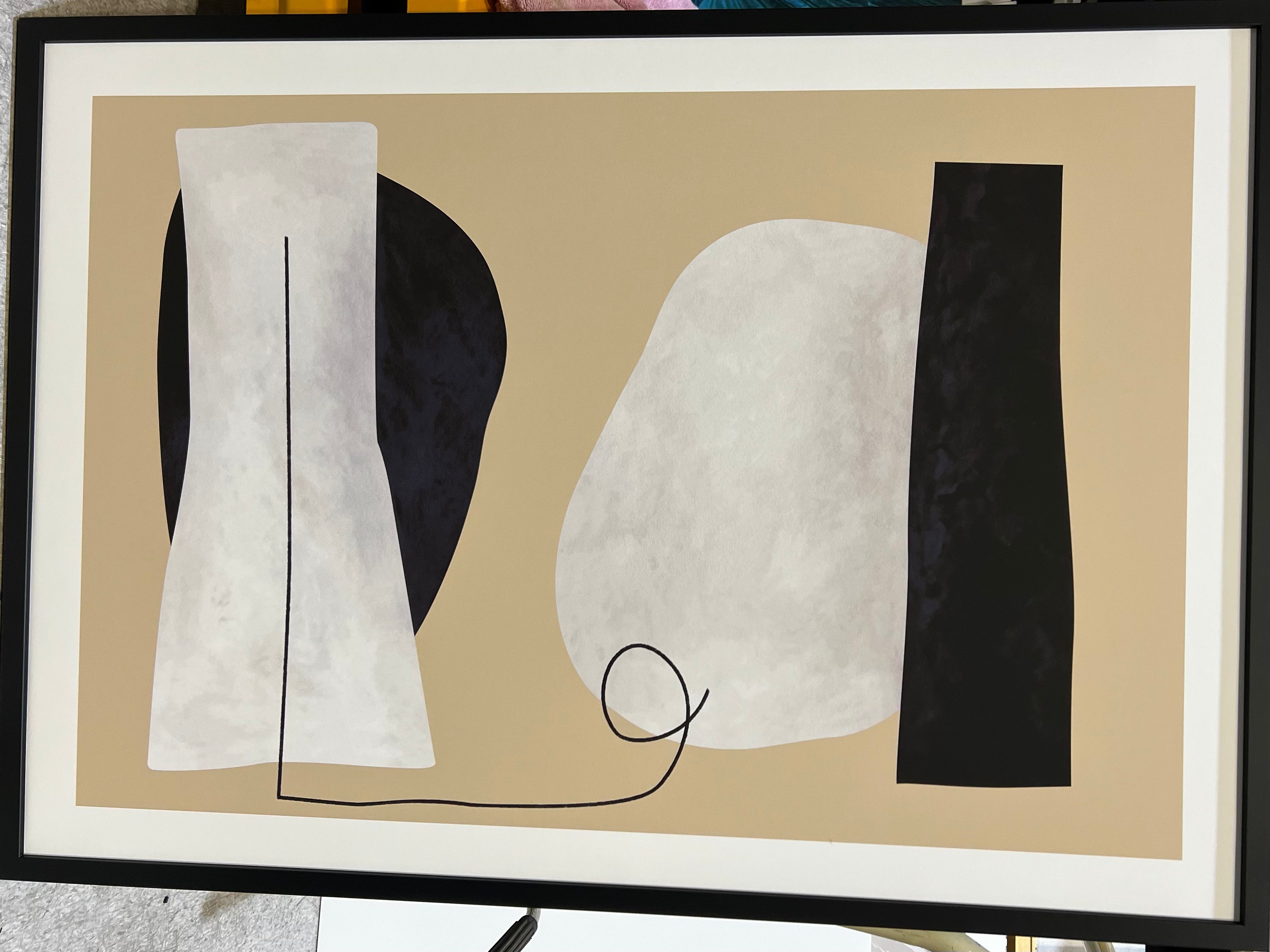 Framed - Abstract Geometric Shapes Beige & Black - Print A