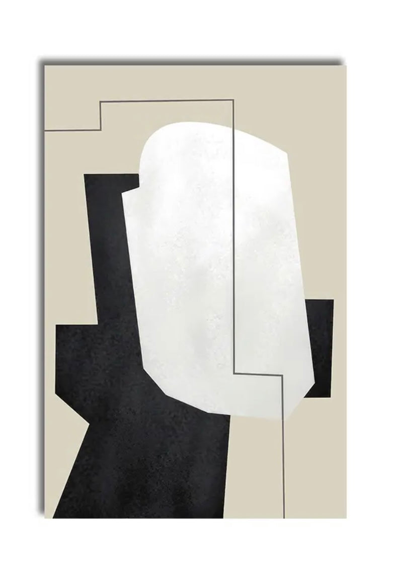Framed - Abstract Geometric Shapes Beige & Black - Print B
