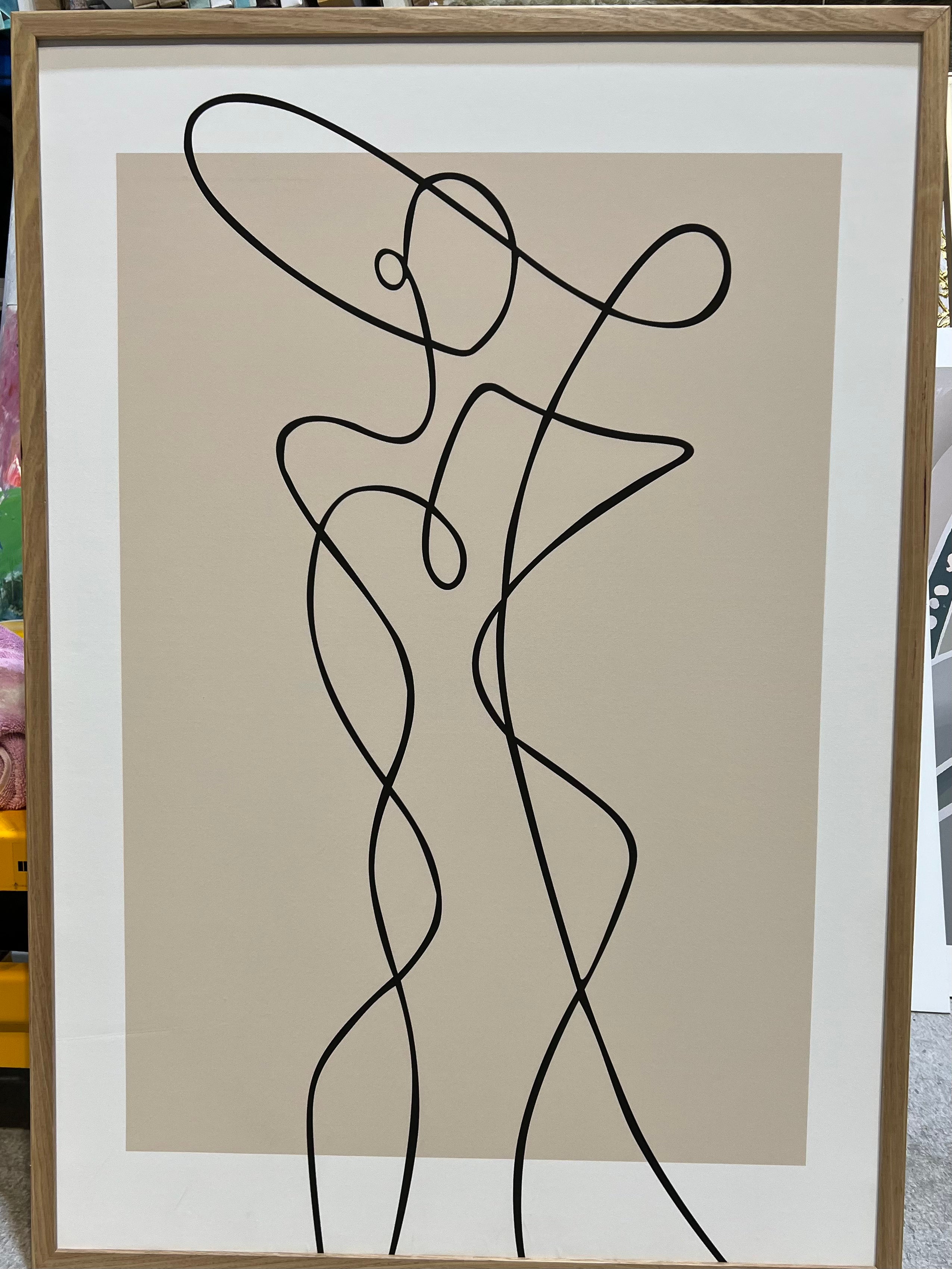 (HIRED) Framed - Fashion Line Drawing Beige & Black - Print B