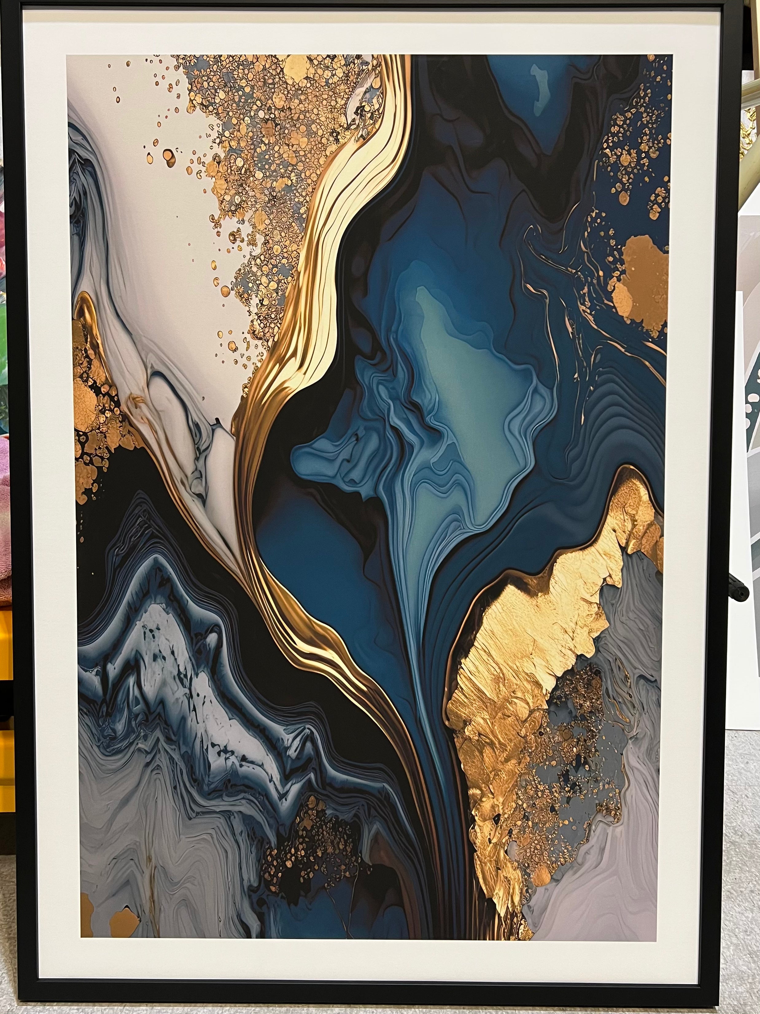 Framed - Abstract Blue & Gold - Print A