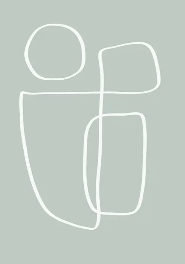 Framed Line Drawing - White and Sage