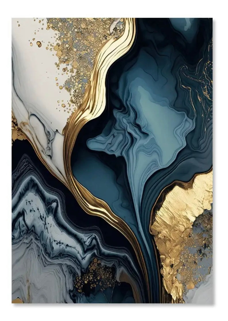 Framed - Abstract Blue & Gold - Print A