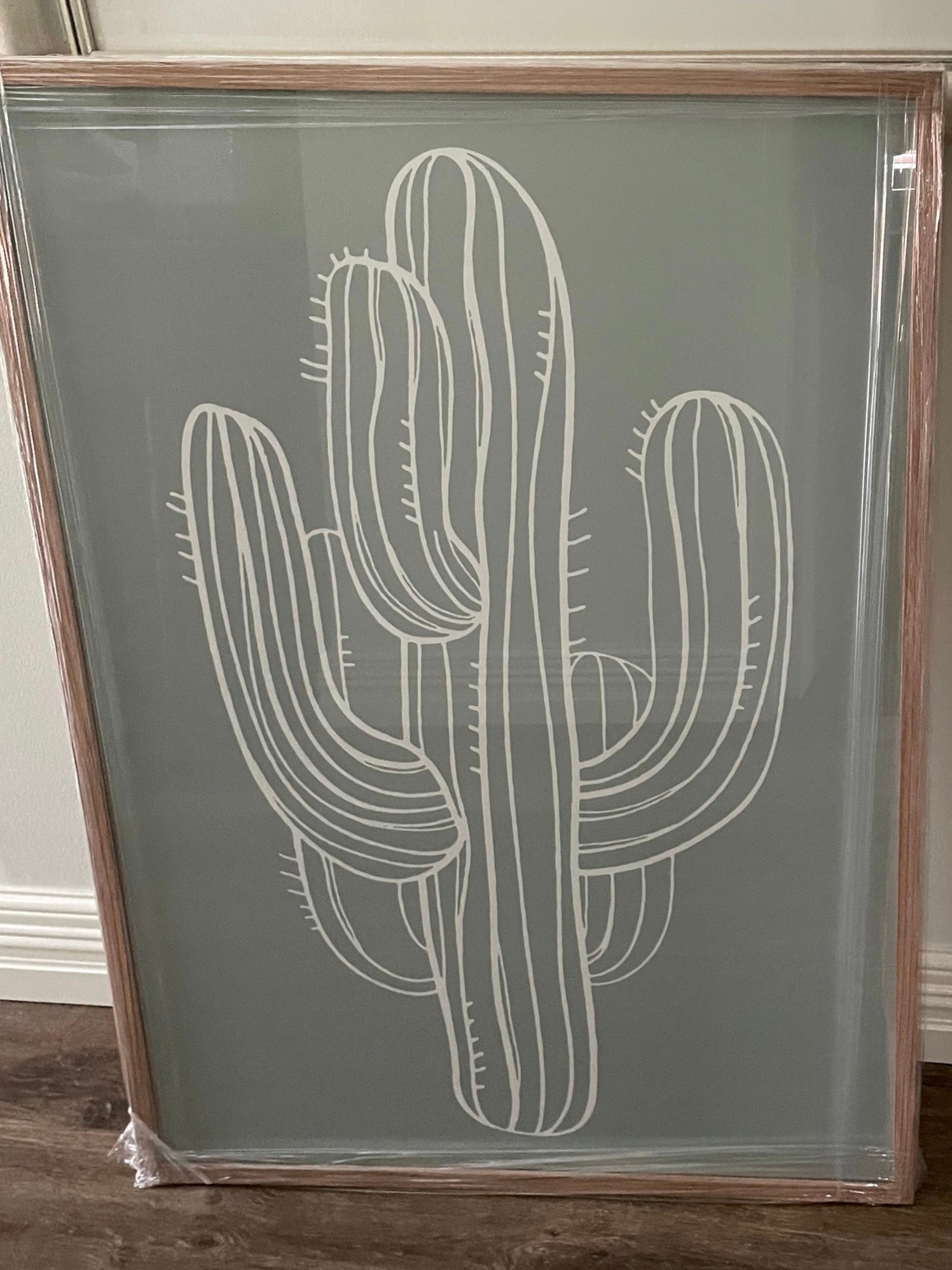 (HIRED) Framed Cactus Drawing - White and Sage