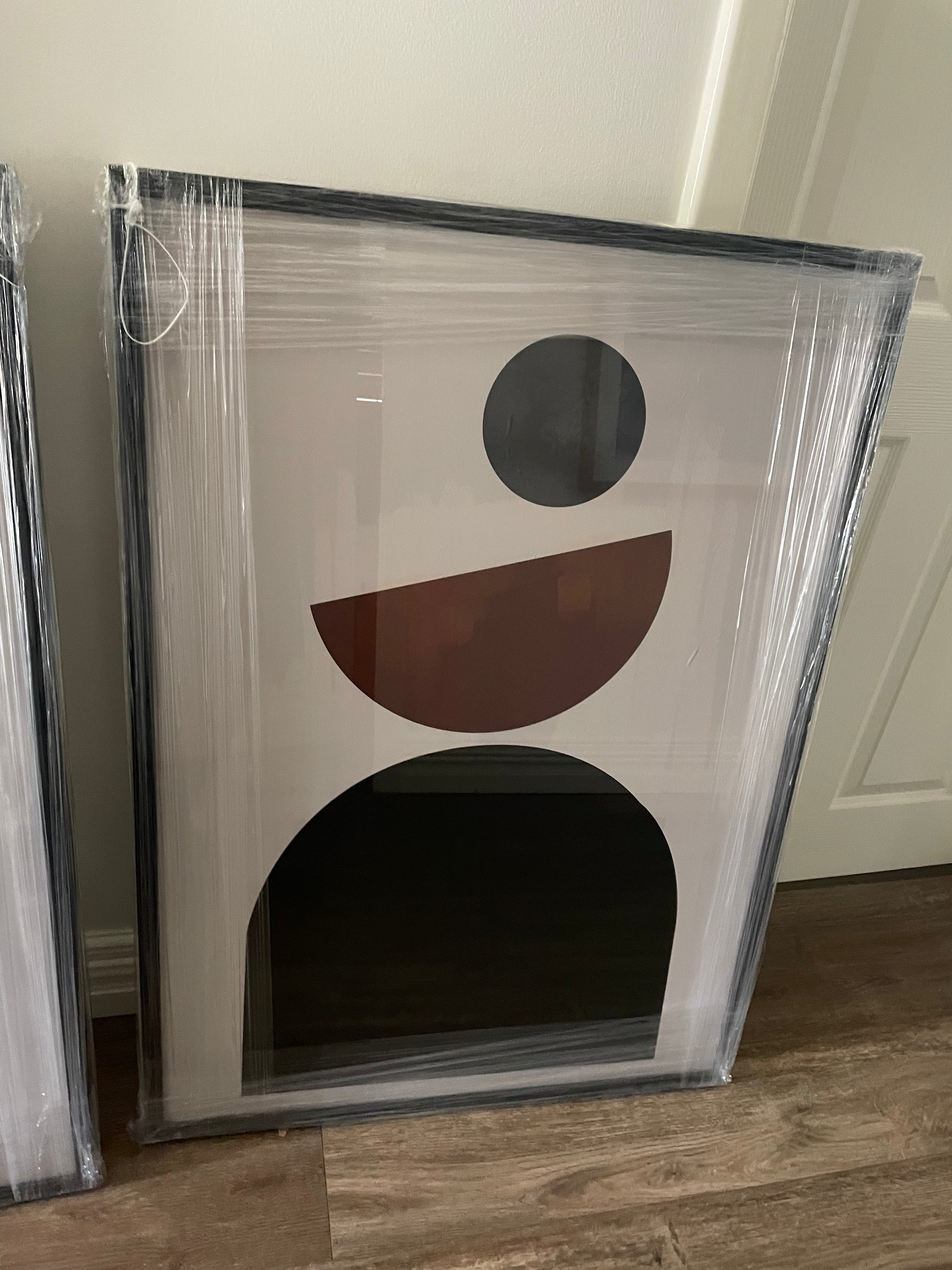 (HIRED) Framed Abstract Shapes in Tan and Black - Print A