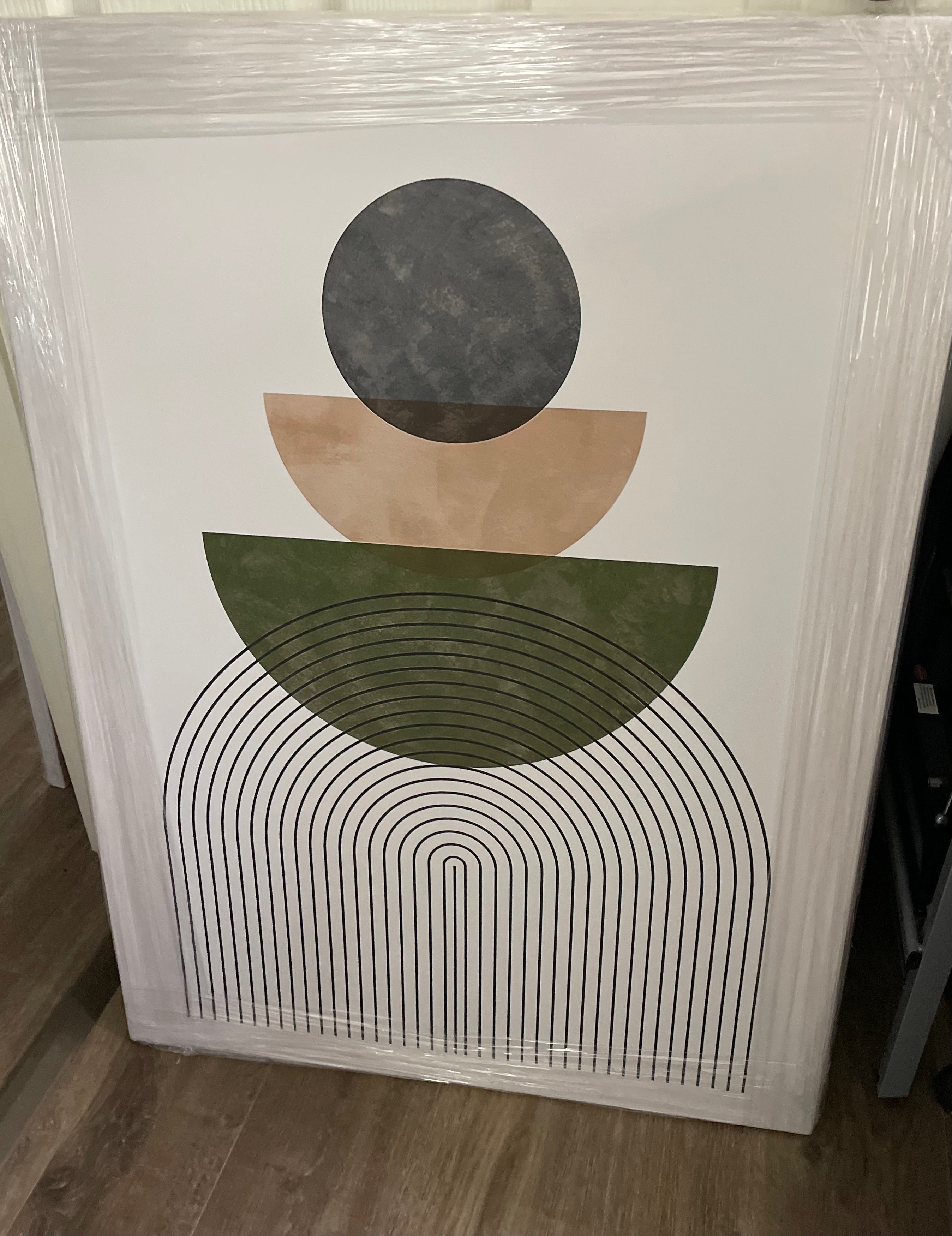 (HIRED) Modern Geometric Circles Beige/Green/Grey - Print B