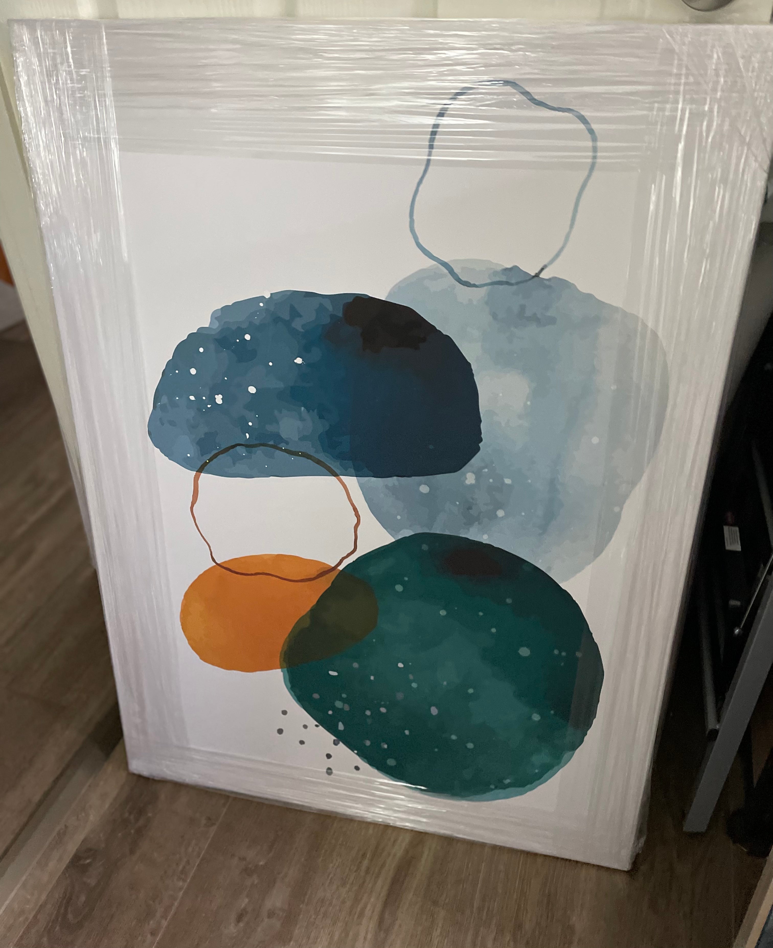 Modern Abstract Circles - Orange Blue Grey Beige - Print A