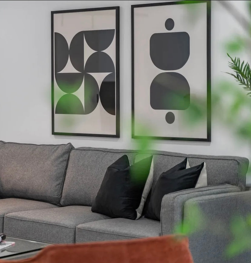 (HIRED) Framed Abstract Shapes Print A - Black