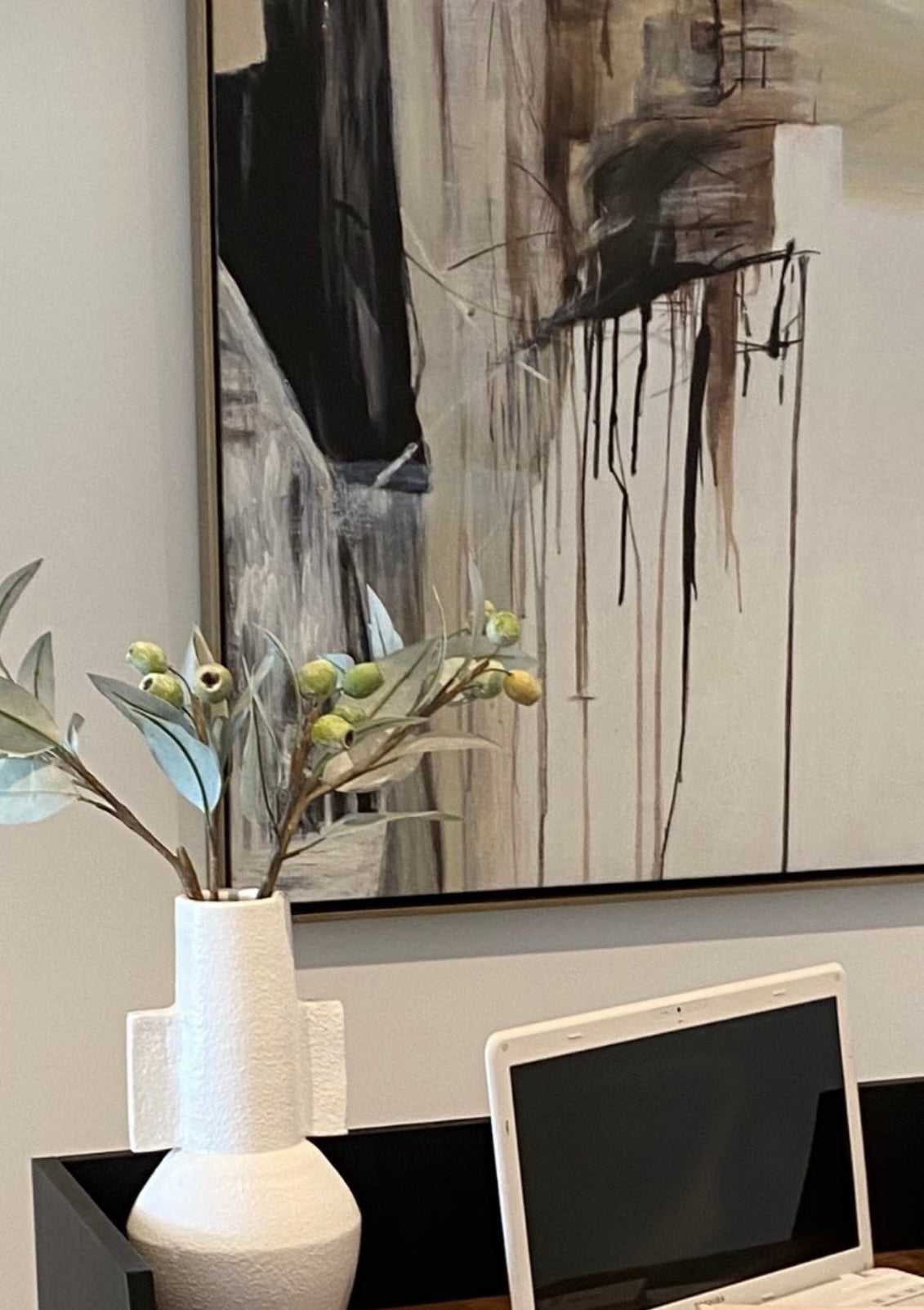 (HIRED) Abstract framed Minimalist Canvas in Black and Beige