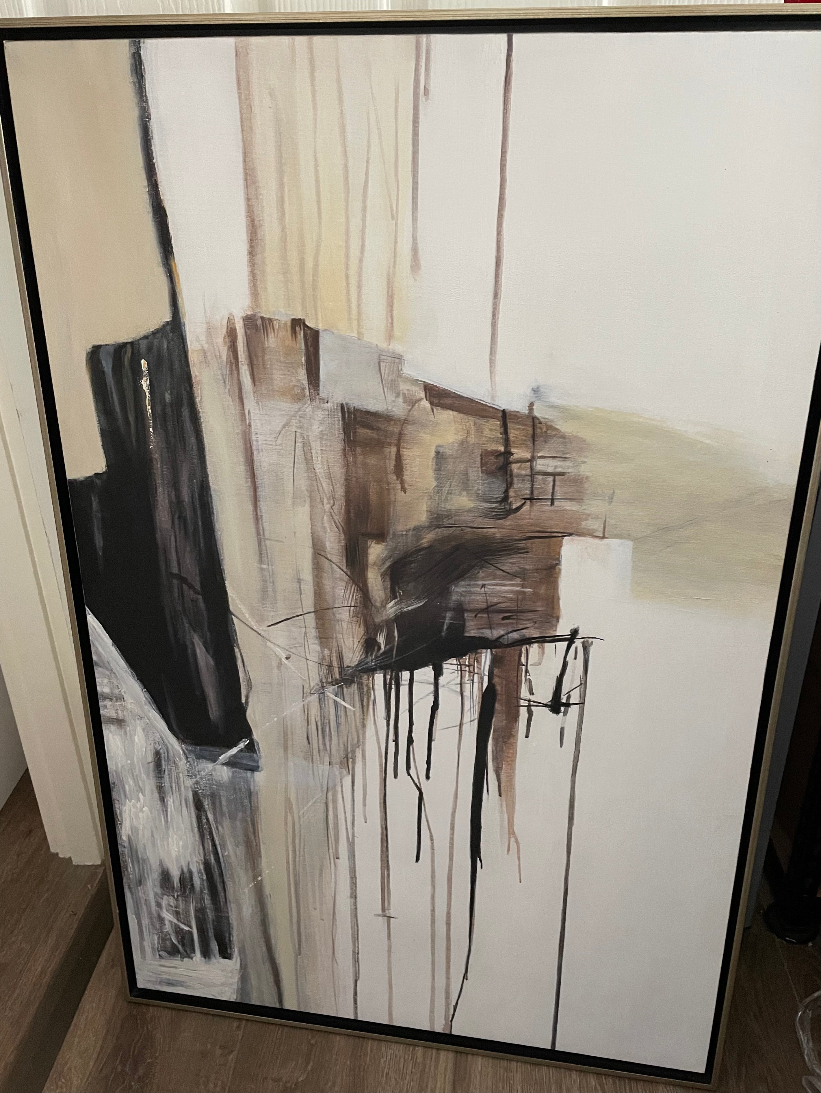 (HIRED) Abstract framed Minimalist Canvas in Black and Beige