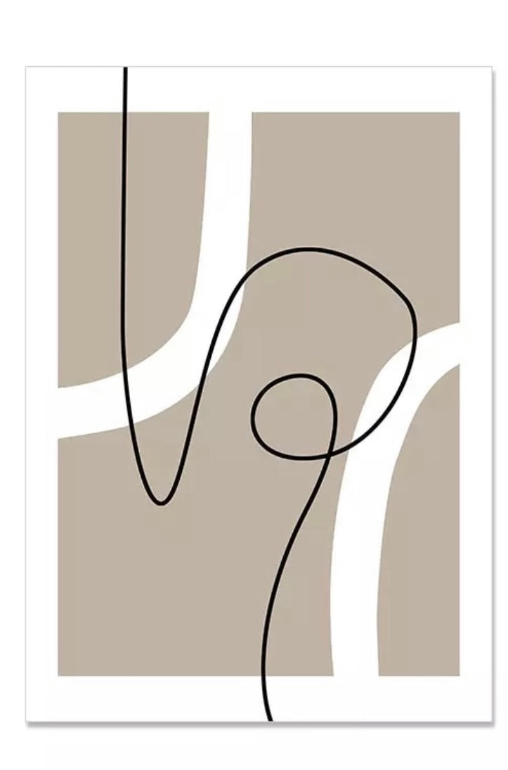 Modern Abstract Swirls - Black Beige - Print A