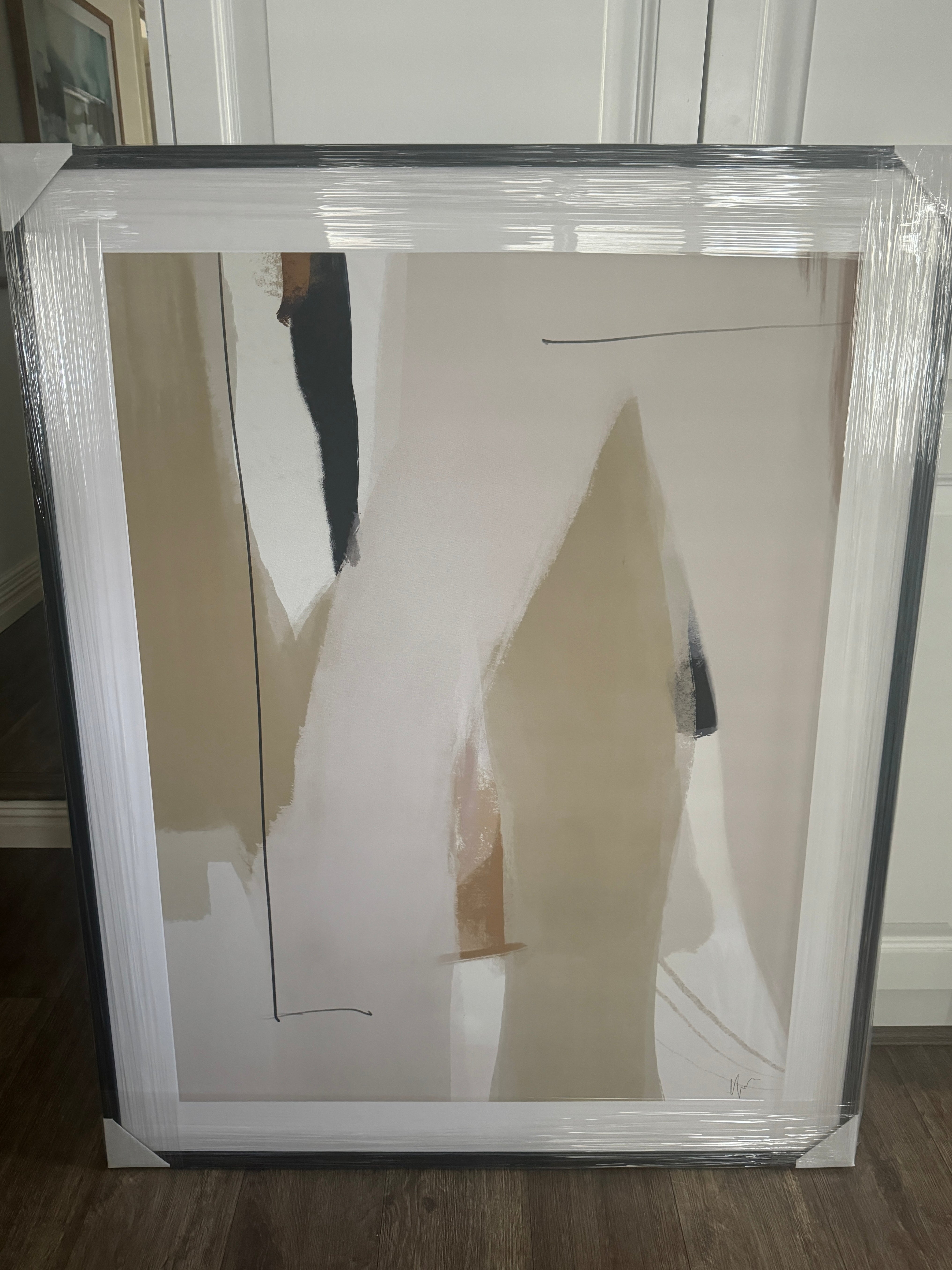 (HIRED) Framed - Abstract Beige Dusty Pink with Black accents