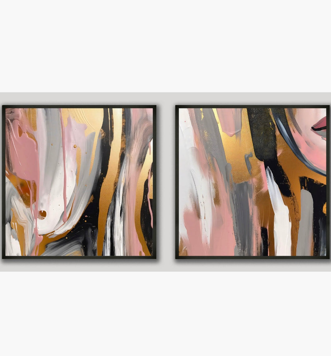 (HIRED) Framed - Blush & Gold Abstract (Set of 2)