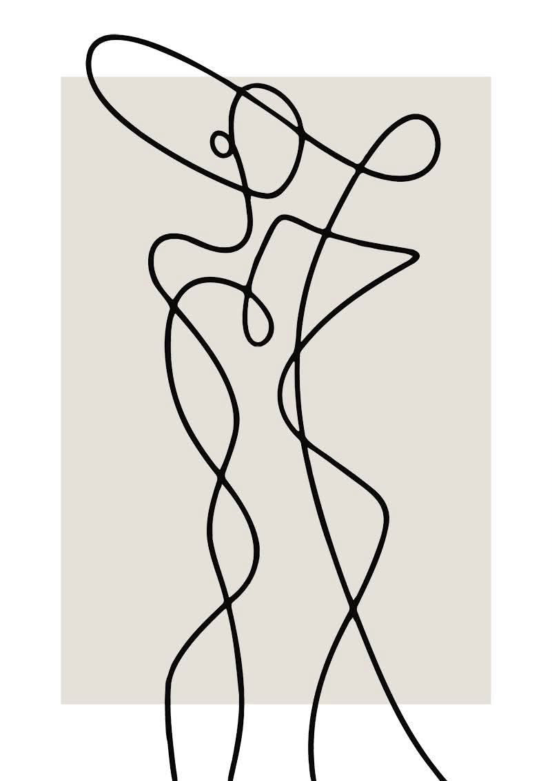 (HIRED) Framed - Fashion Line Drawing Beige & Black - Print A
