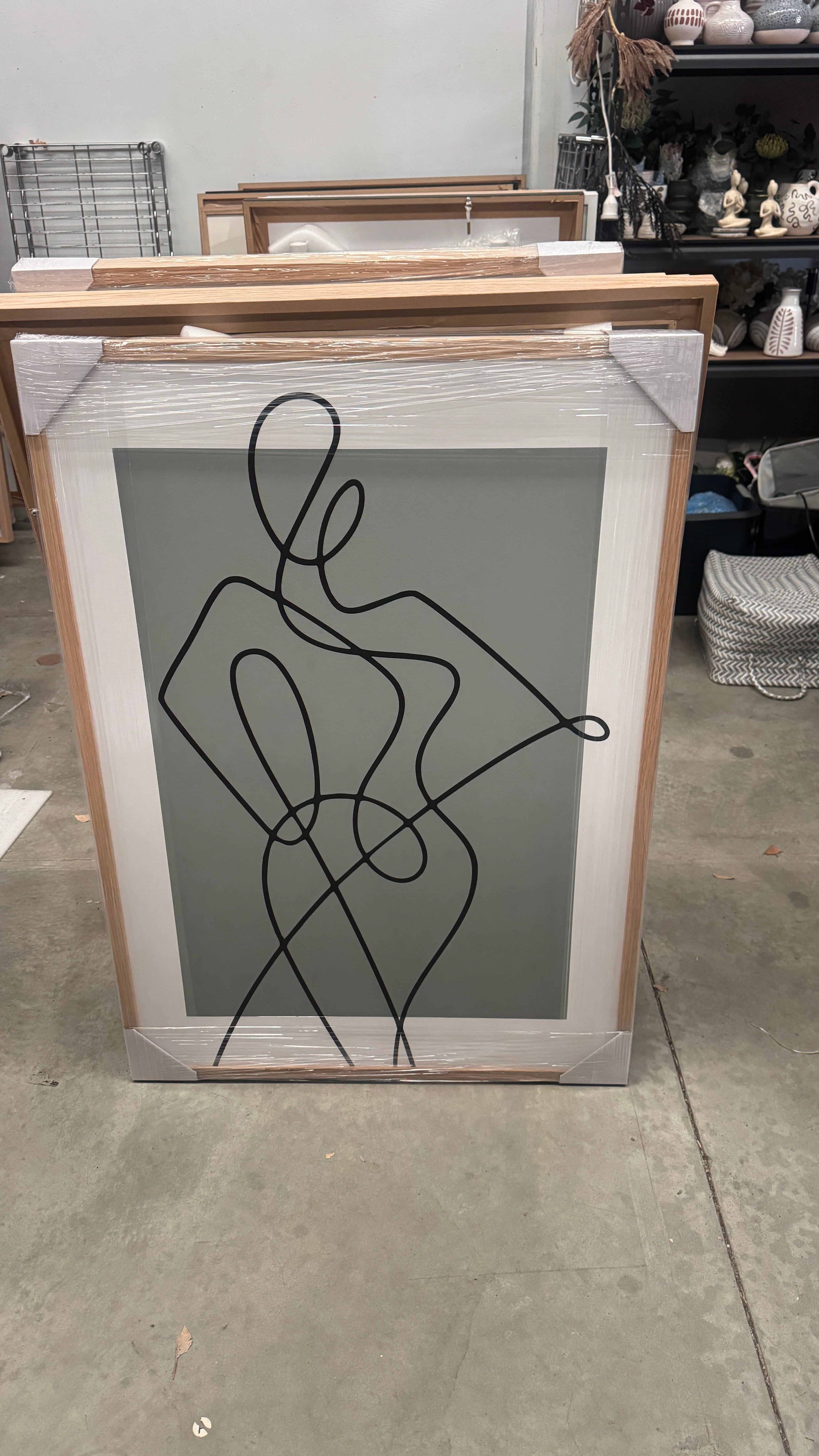Framed - Fashion Line Drawing Sage & Black - Print B