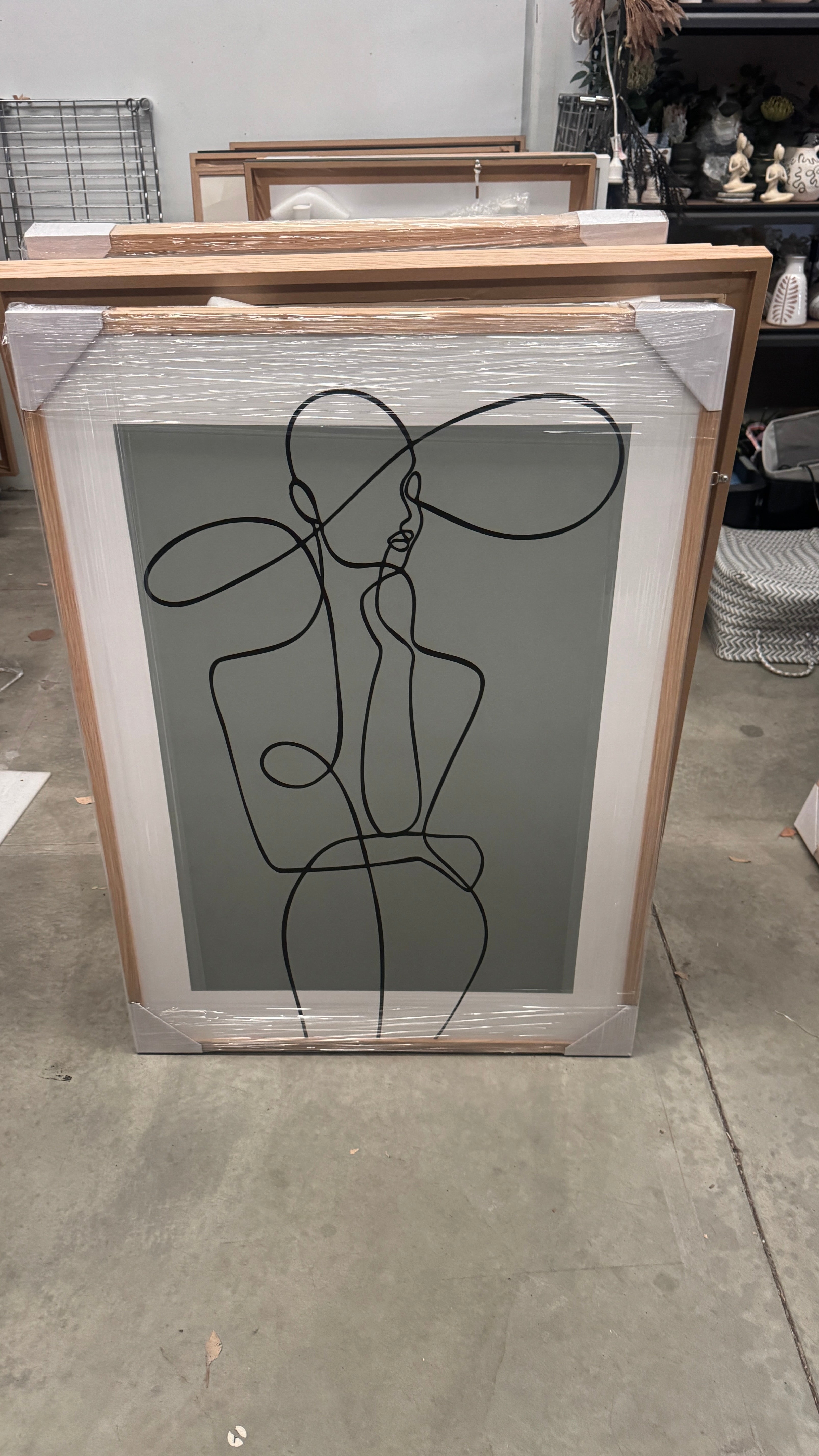Framed - Fashion Line Drawing Sage & Black - Print C