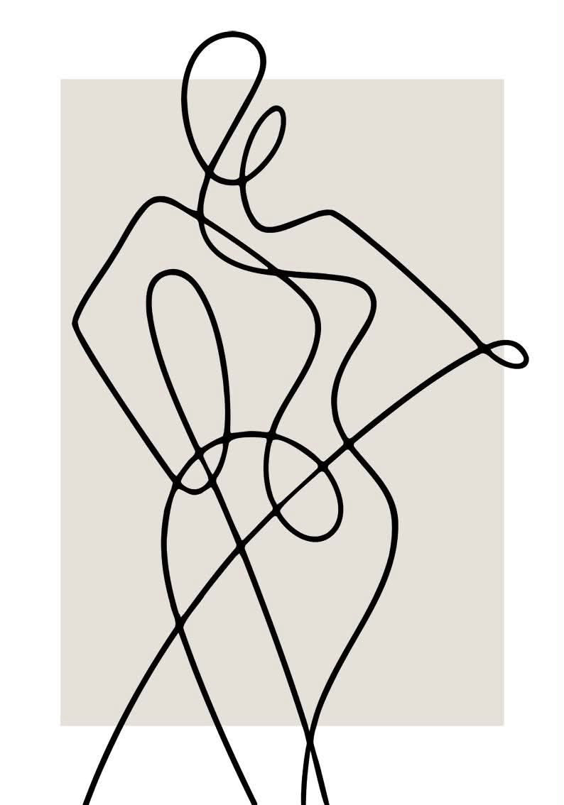(HIRED) Framed - Fashion Line Drawing Beige & Black - Print B