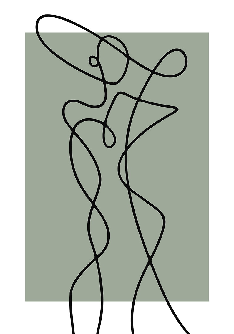 Framed - Fashion Line Drawing Sage & Black - Print A