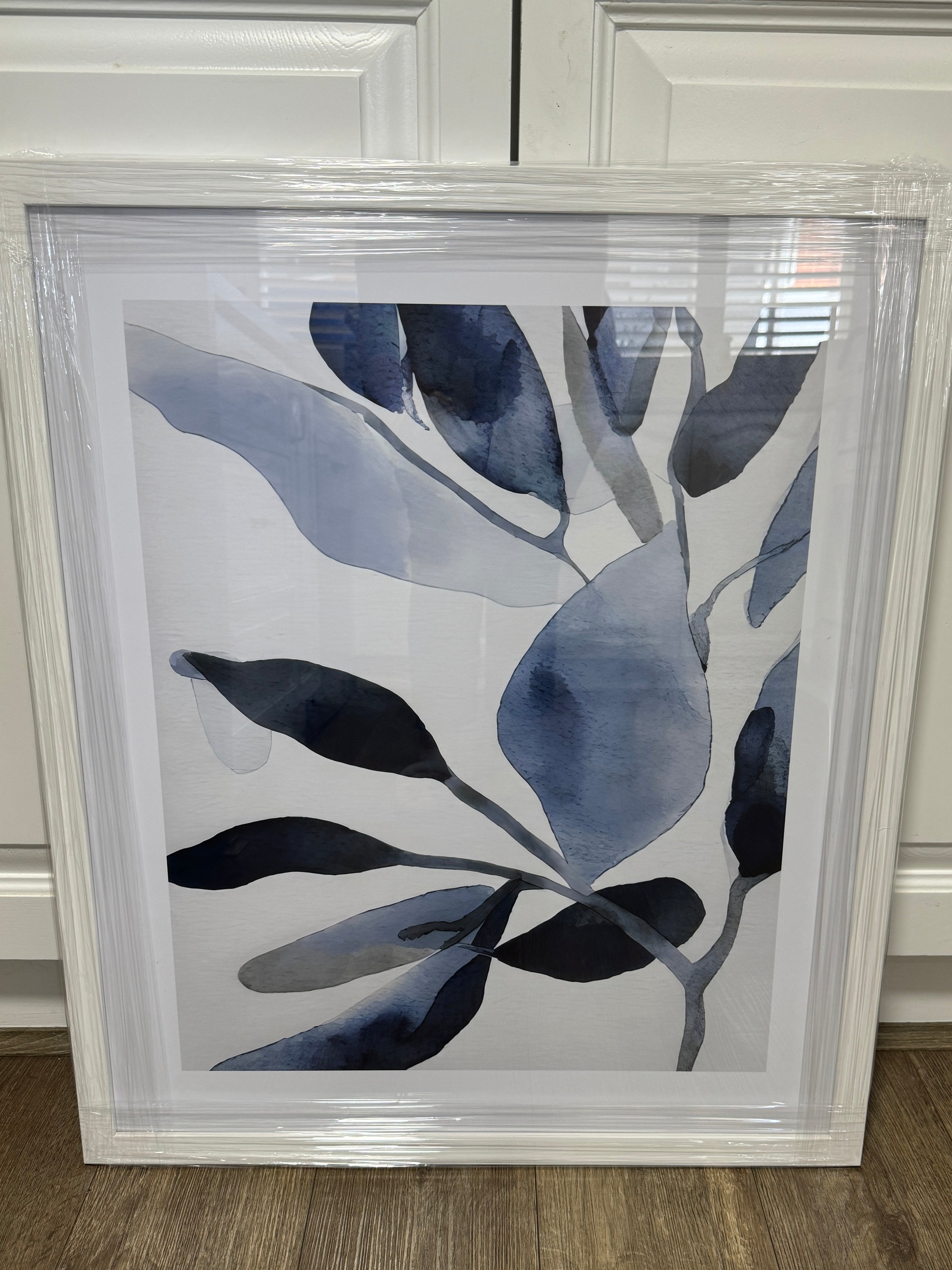 (HIRED) Framed Watercolour Blue Leaves - Print A