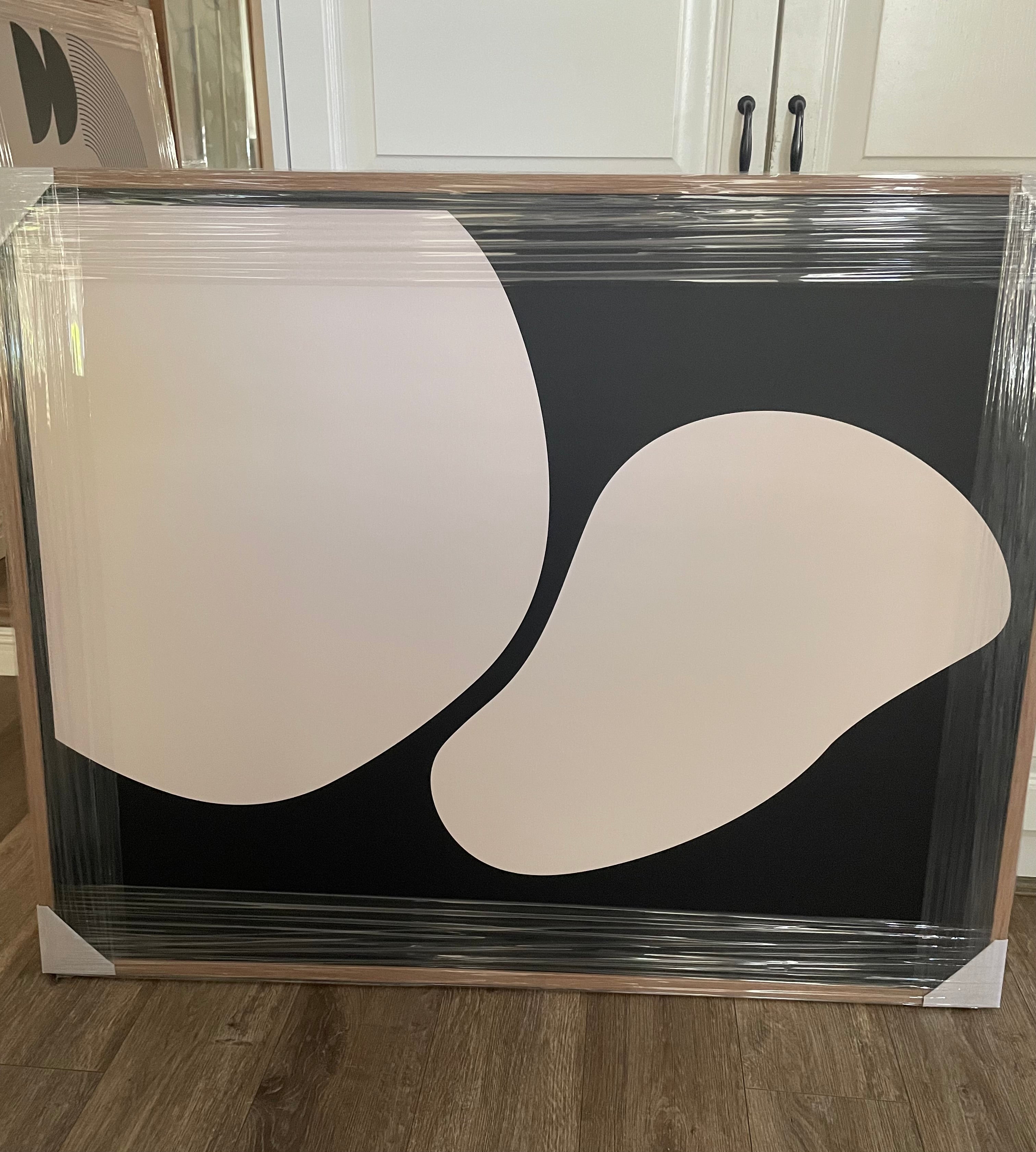 Framed - Beige & Black Abstract Shapes - Print B