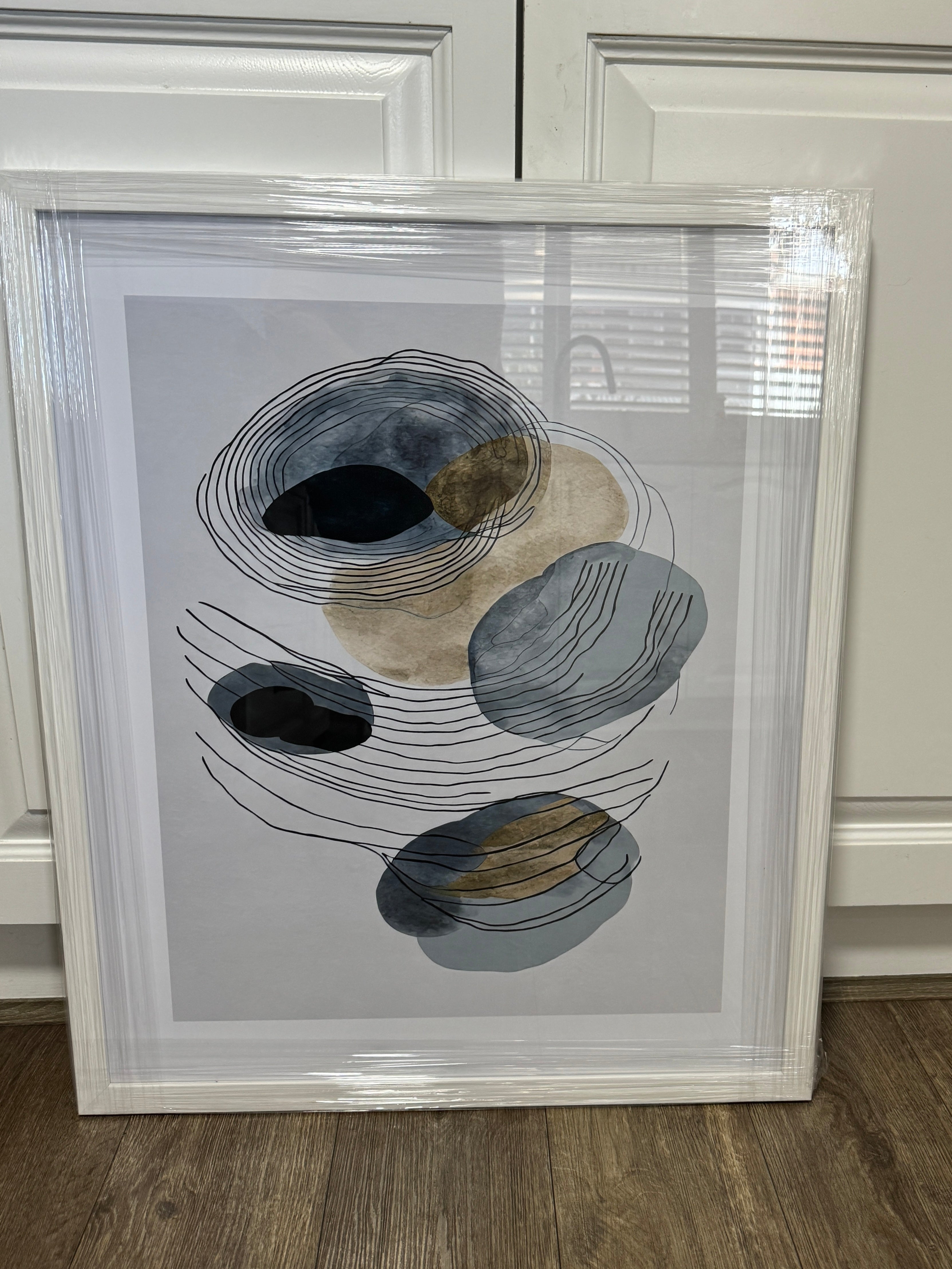 (HIRED) Framed Watercolour Swirls in Blues & Tan - Print A