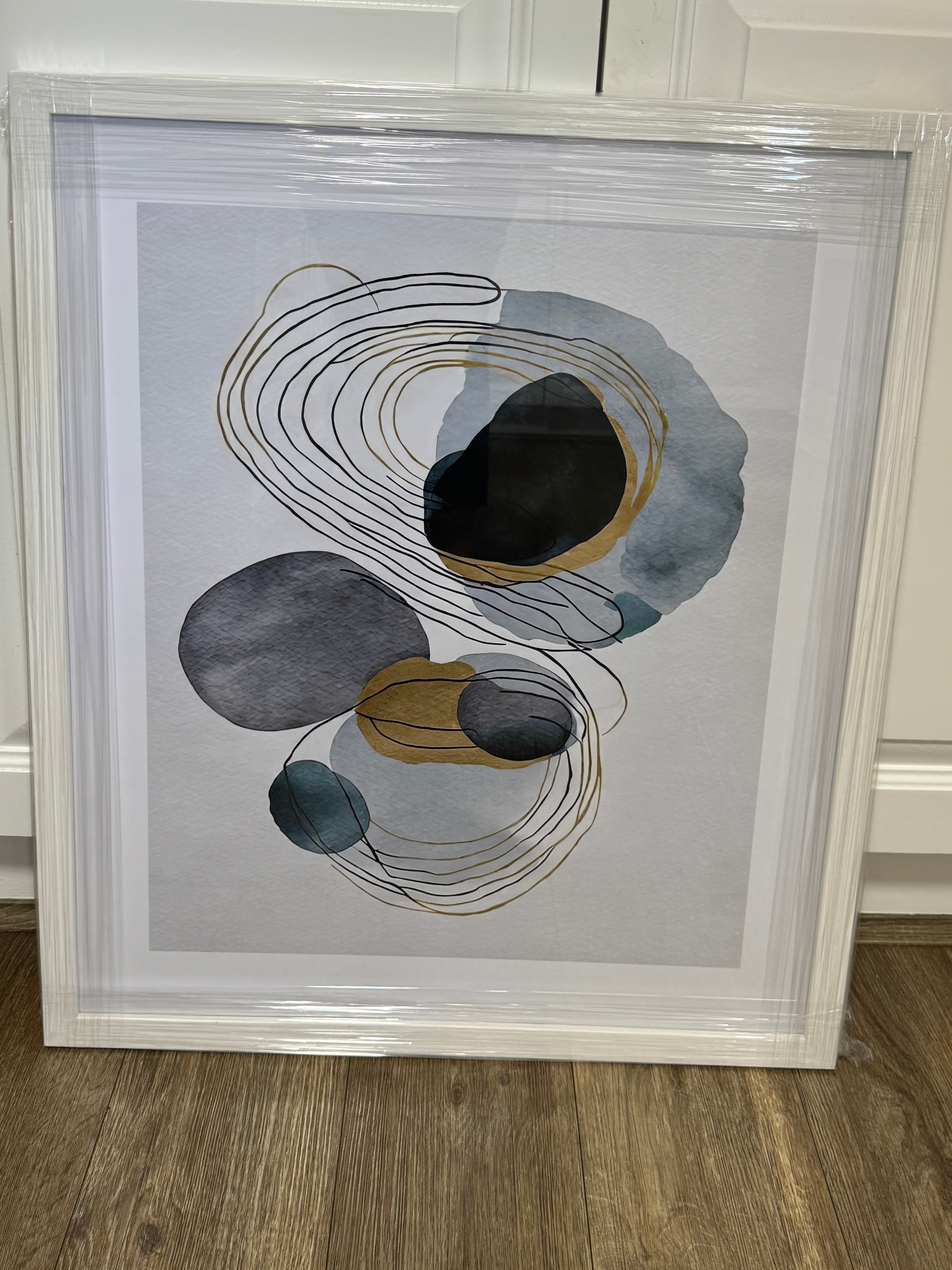 (HIRED) Framed Watercolour Swirls in Blues & Tan - Print B