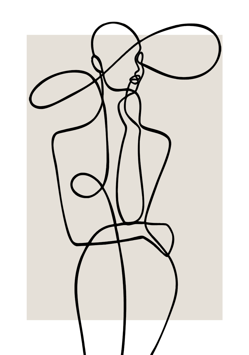 Framed - Fashion Line Drawing Beige & Black - Print C