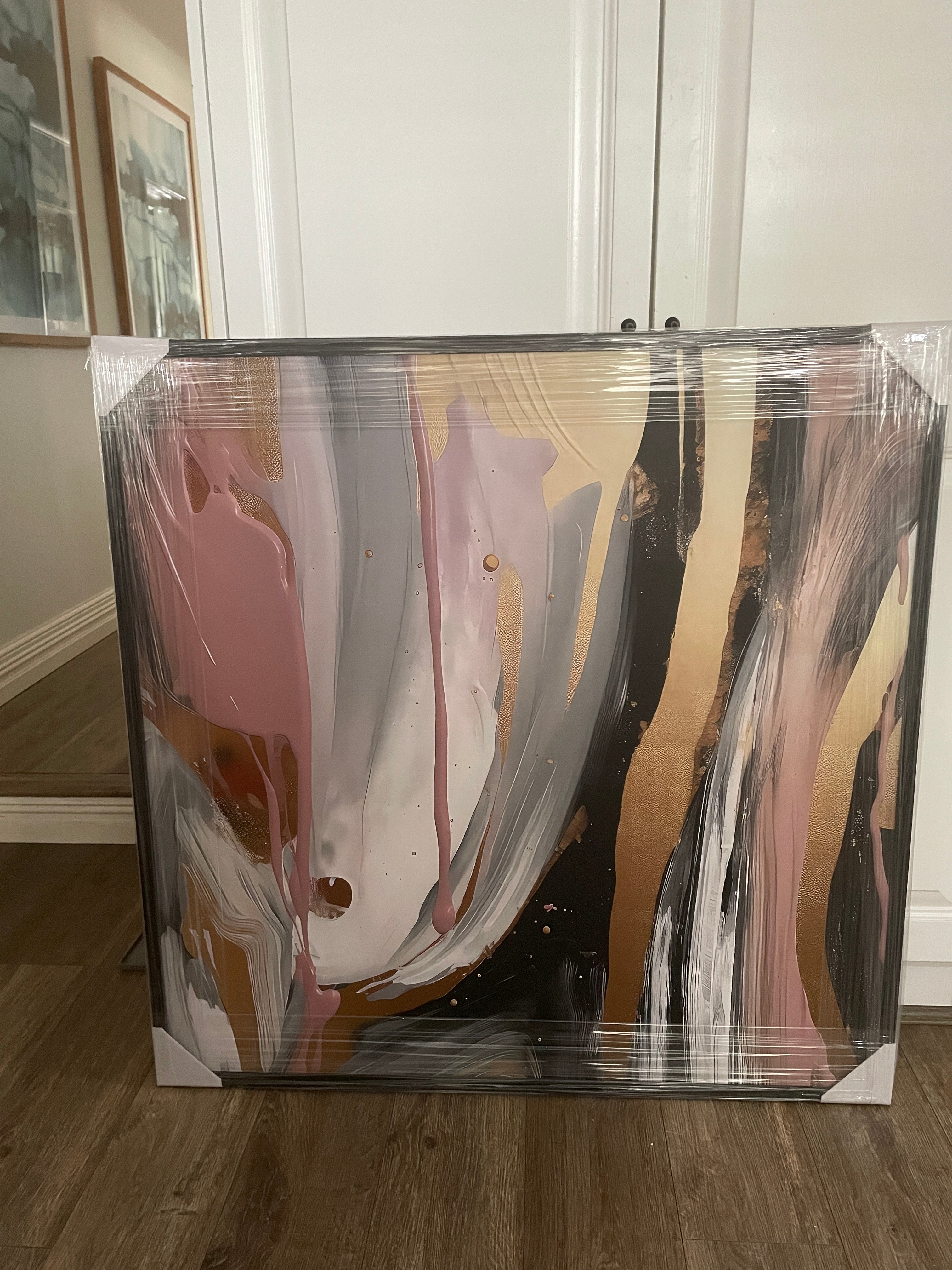 (HIRED) Framed - Blush & Gold Abstract (Set of 2)