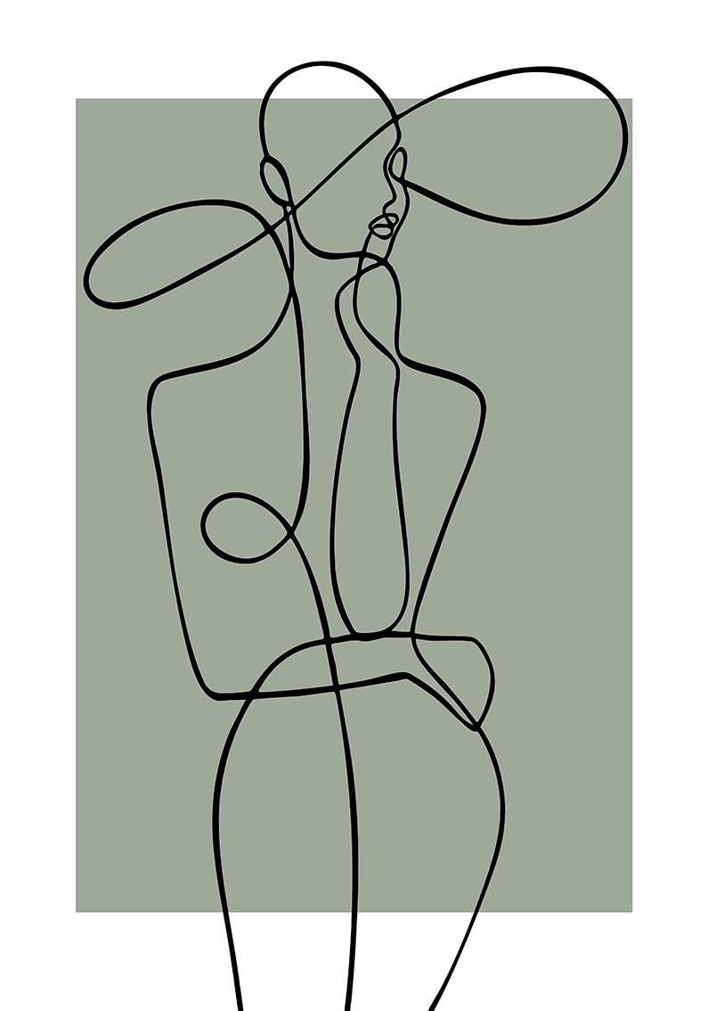 Framed - Fashion Line Drawing Sage & Black - Print C
