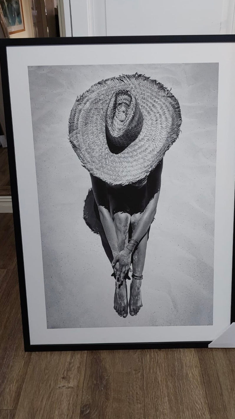 (HIRED) Framed - Fashion Print - Beach Hat - Print A