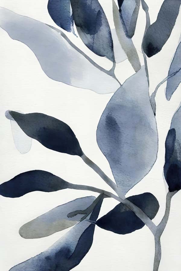 (HOLD) Framed Watercolour Blue Leaves - Print A